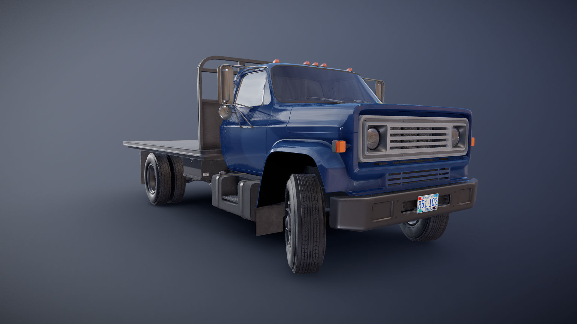 80s Industrial flatbed truck Low-poly 3D model_37