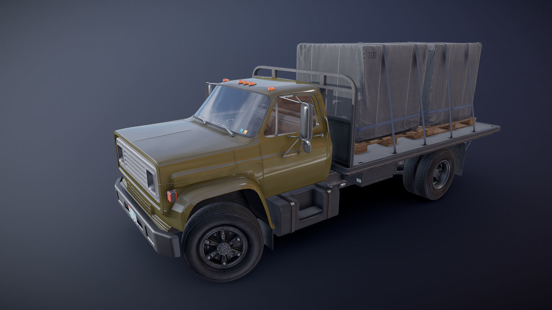 80s Industrial flatbed truck Low-poly 3D model_29