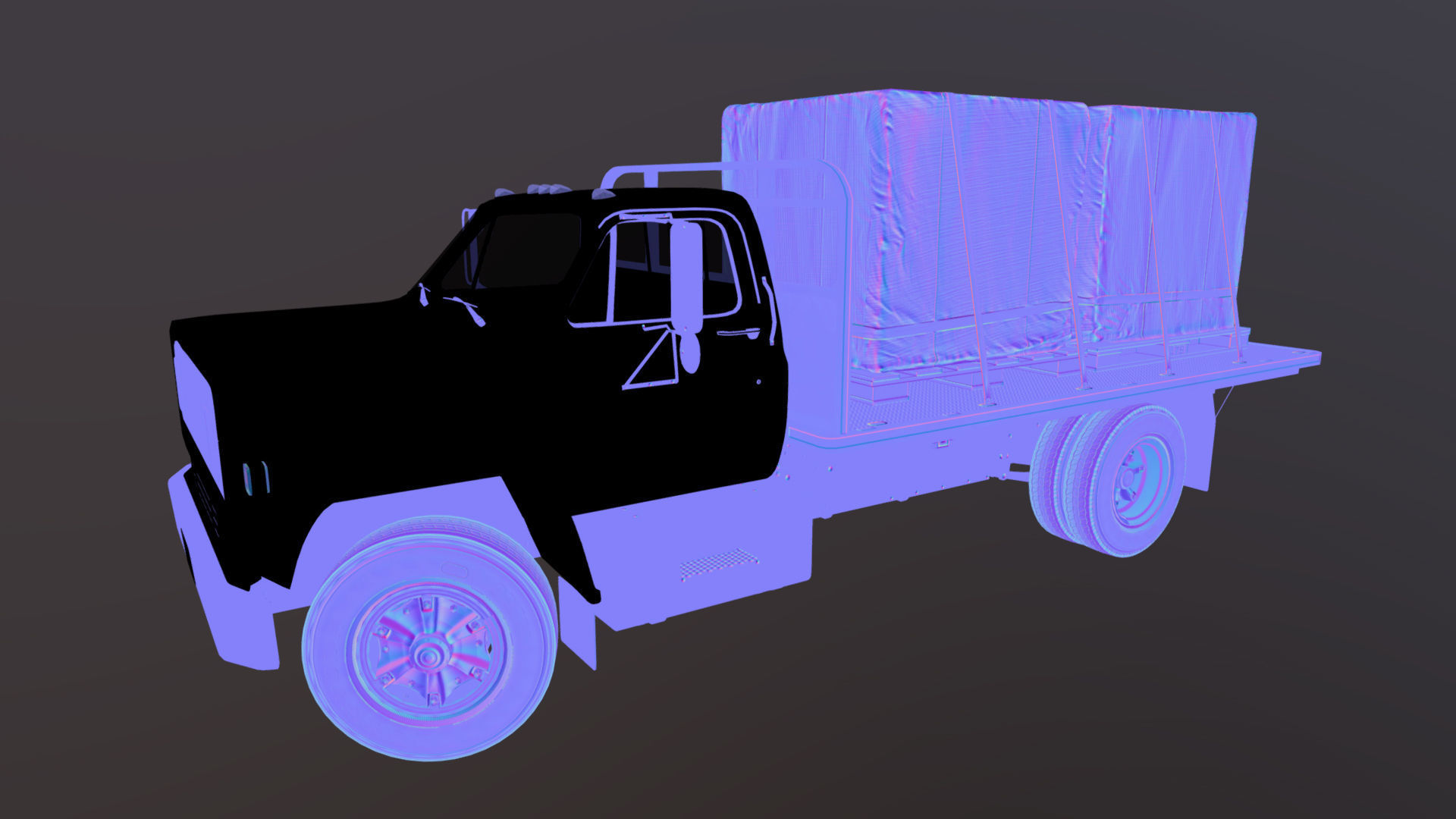 80s Industrial flatbed truck Low-poly 3D model_49