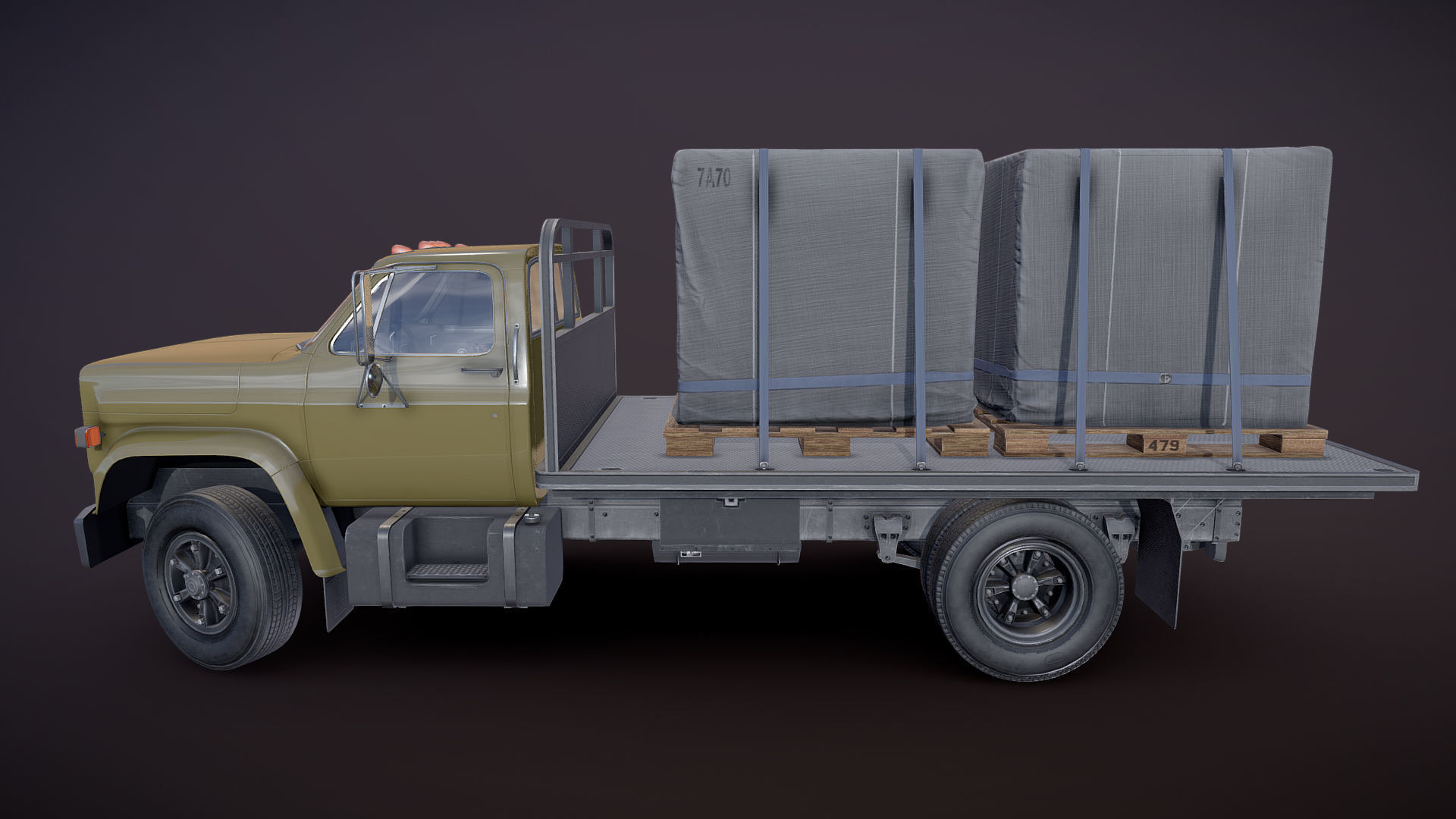80s Industrial flatbed truck Low-poly 3D model_31