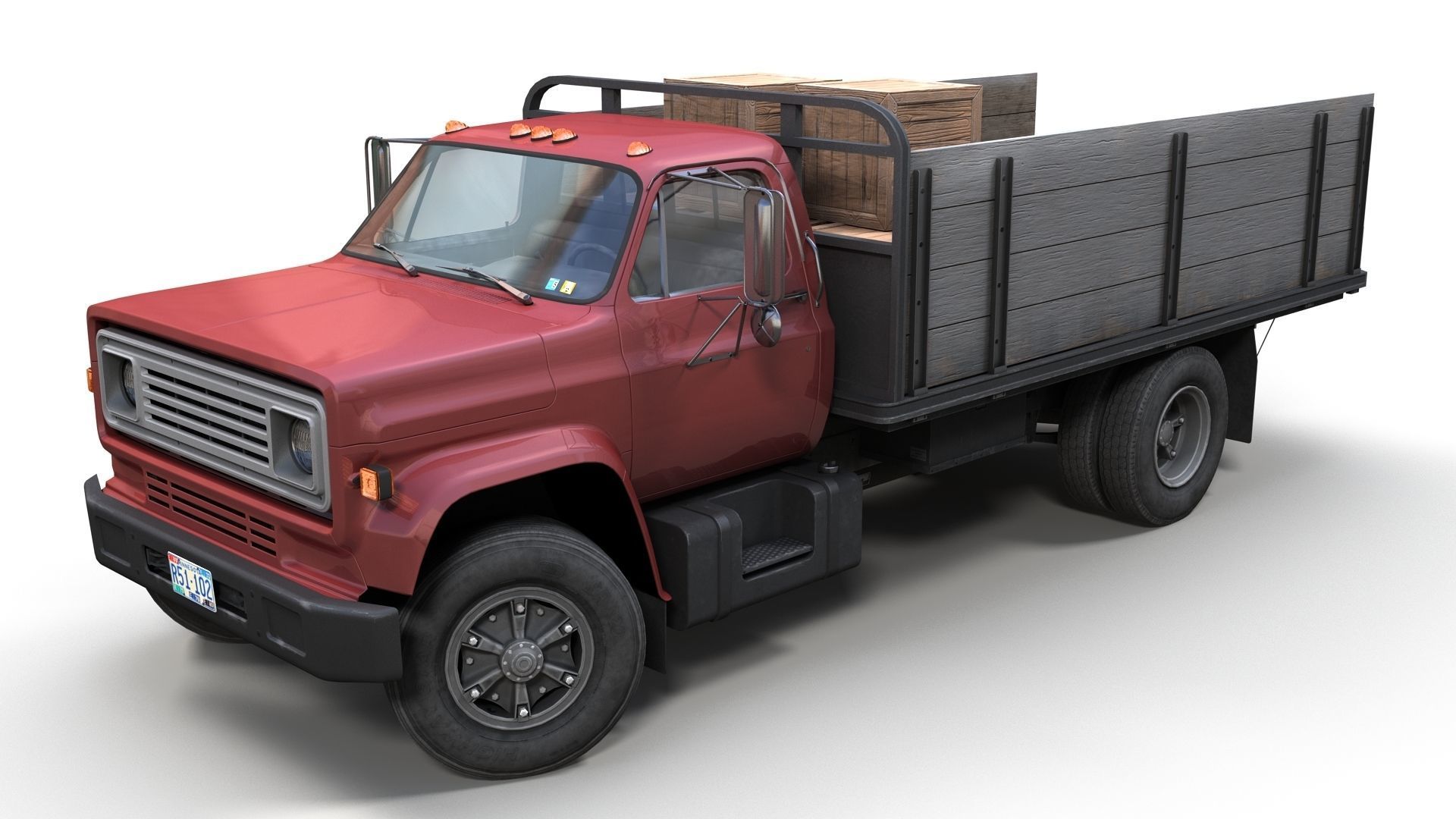 80s Industrial flatbed truck Low-poly 3D model_13
