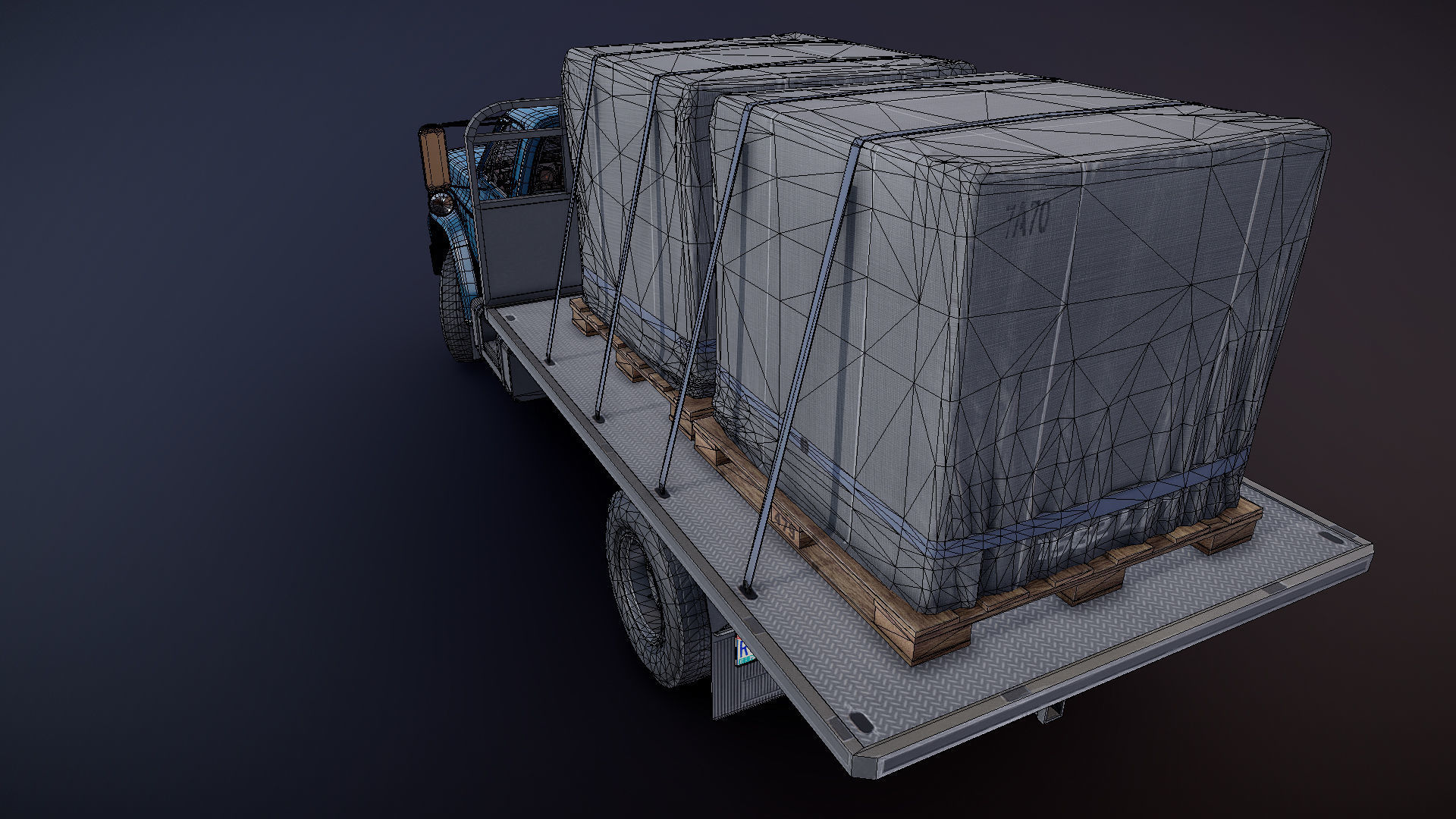 80s Industrial flatbed truck Low-poly 3D model_42