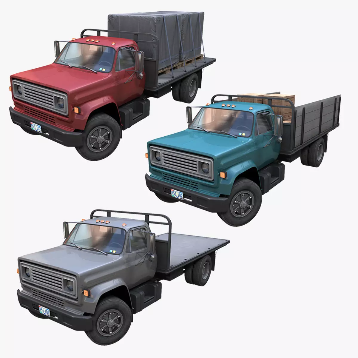 80s Industrial flatbed truck Low-poly 3D model_0