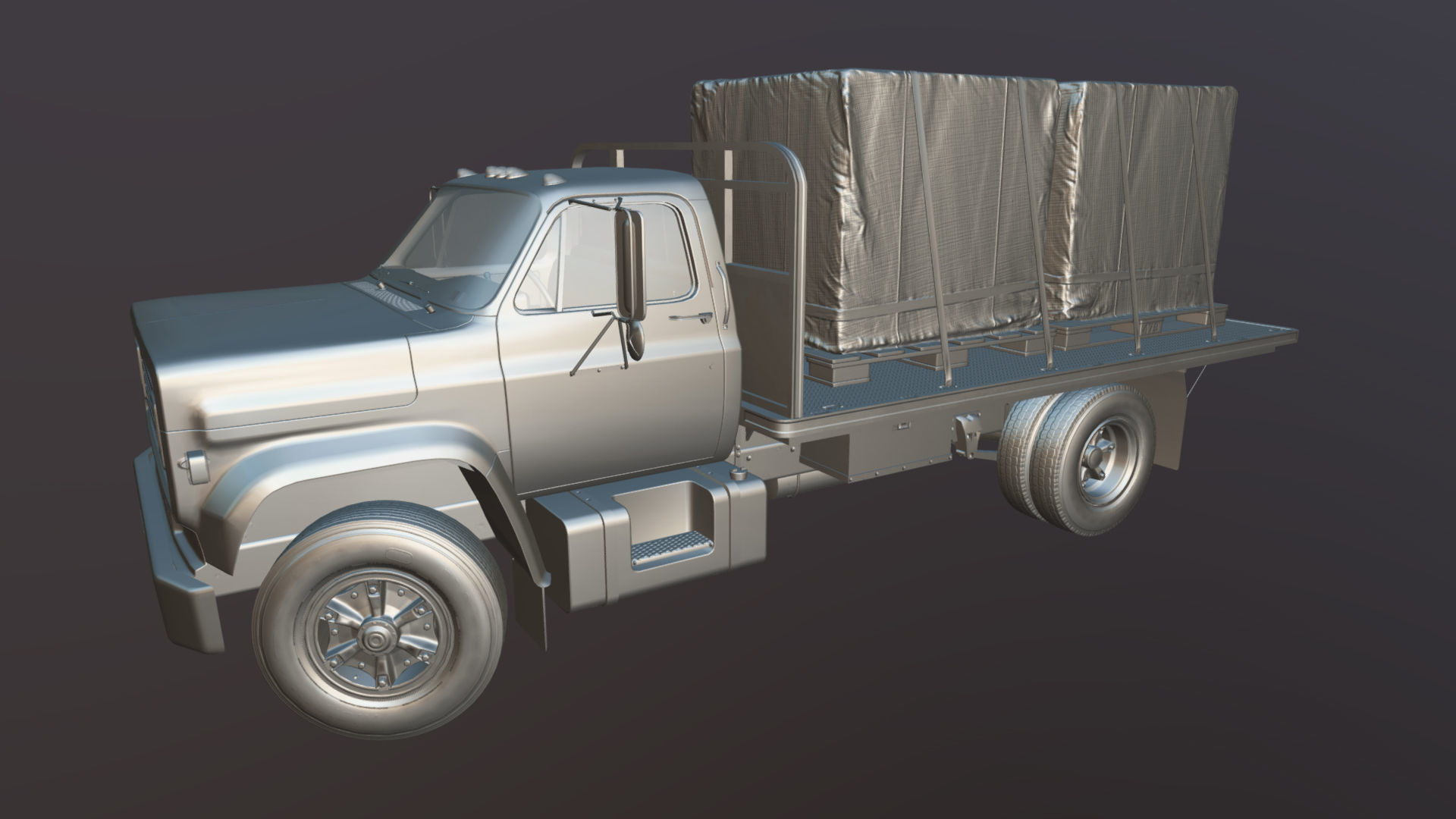 80s Industrial flatbed truck Low-poly 3D model_44