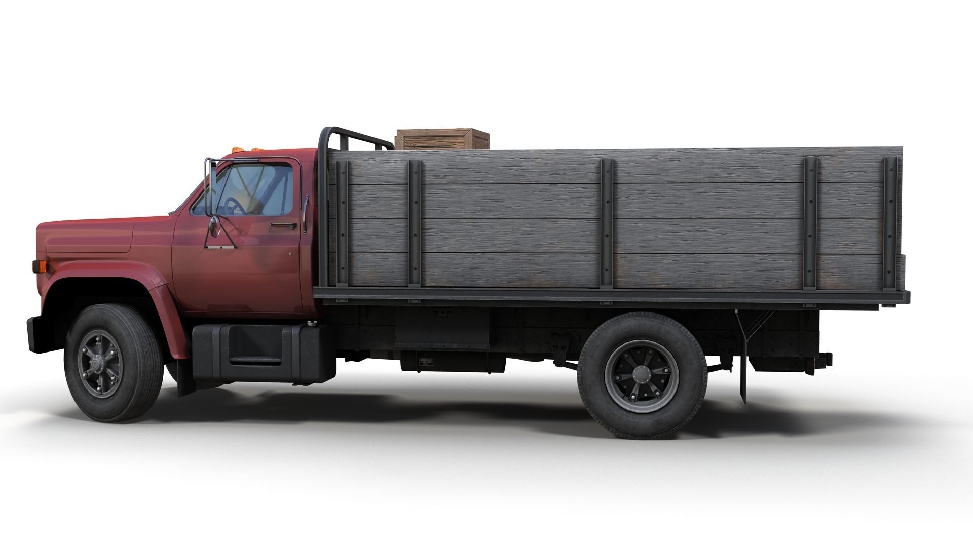 80s Industrial flatbed truck Low-poly 3D model_18