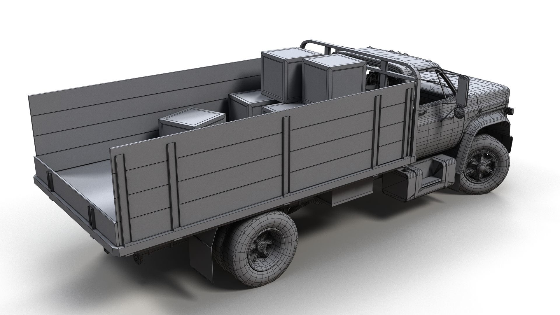 80s Industrial flatbed truck Low-poly 3D model_22