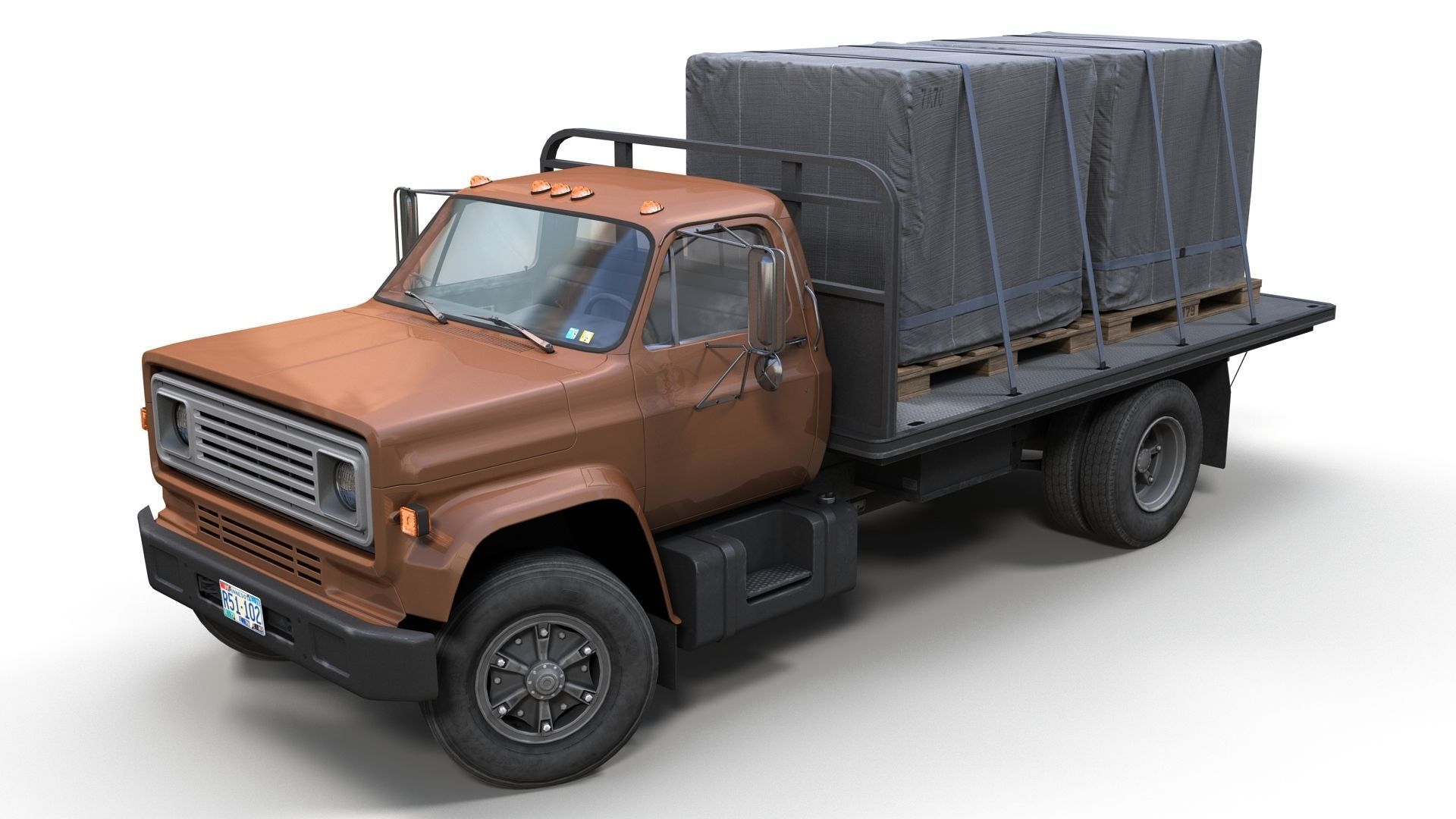 80s Industrial flatbed truck Low-poly 3D model_5