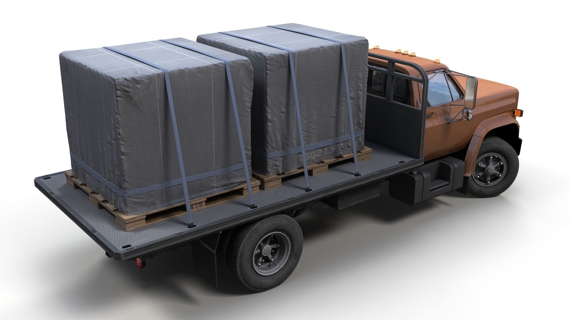 80s Industrial flatbed truck Low-poly 3D model_6