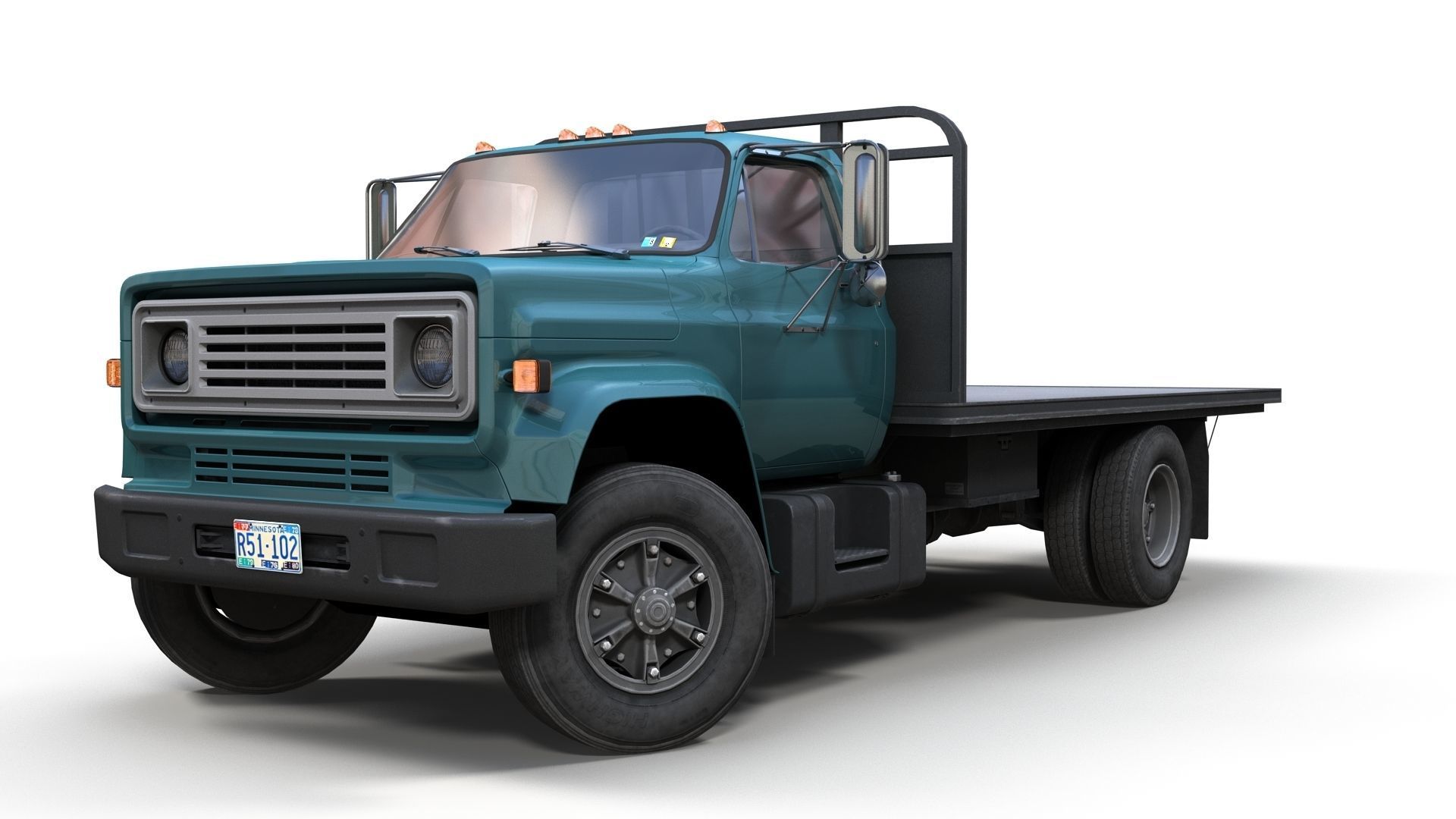 80s Industrial flatbed truck Low-poly 3D model_12