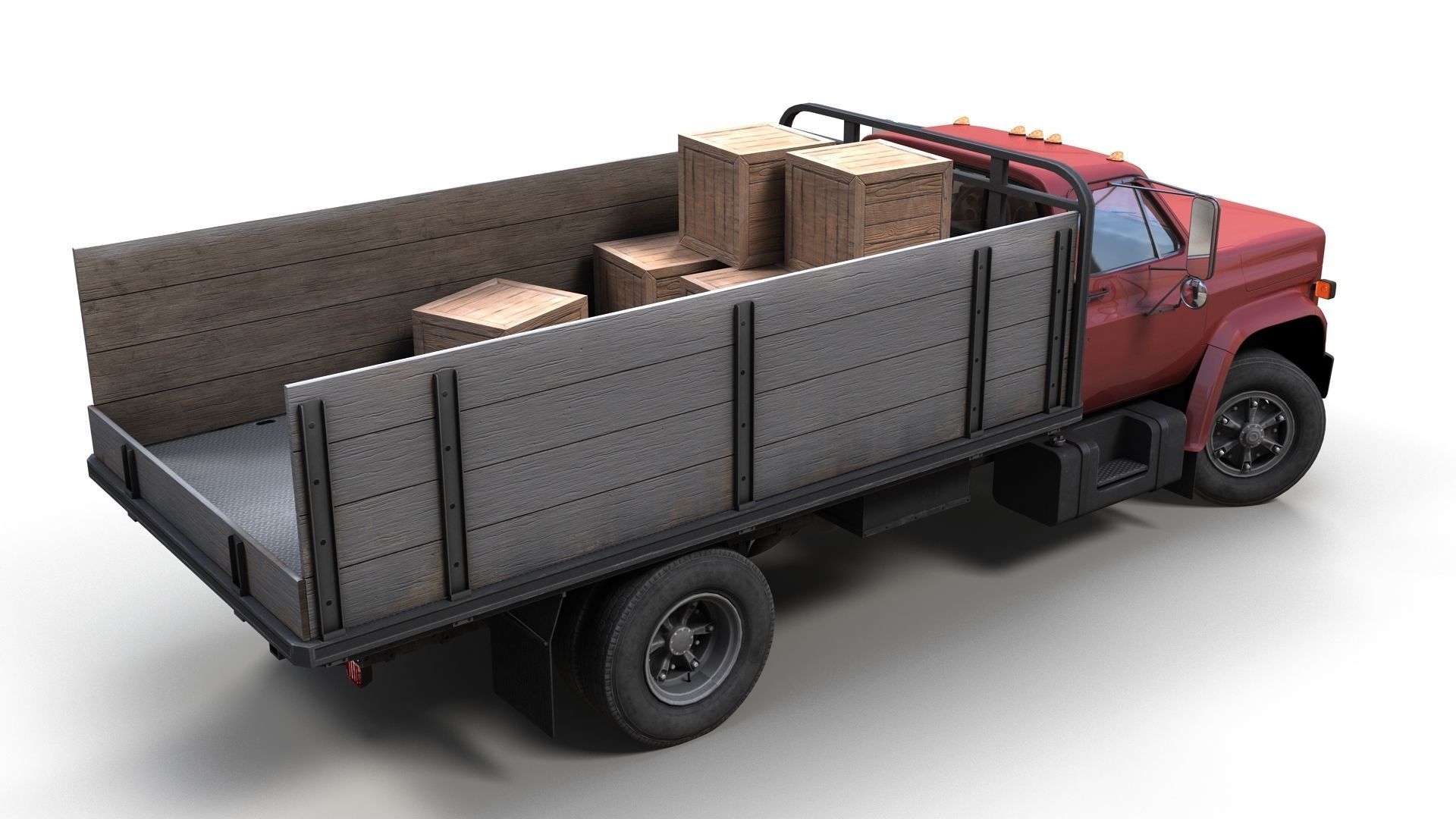 80s Industrial flatbed truck Low-poly 3D model_14