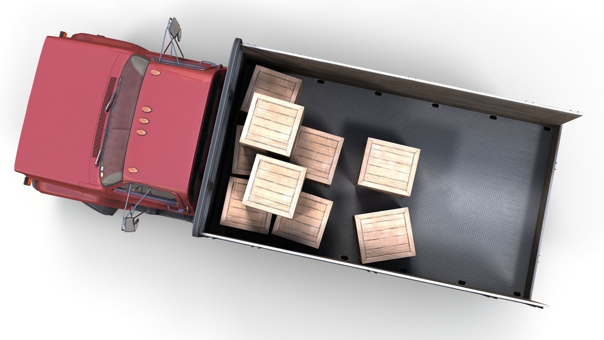 80s Industrial flatbed truck Low-poly 3D model_19