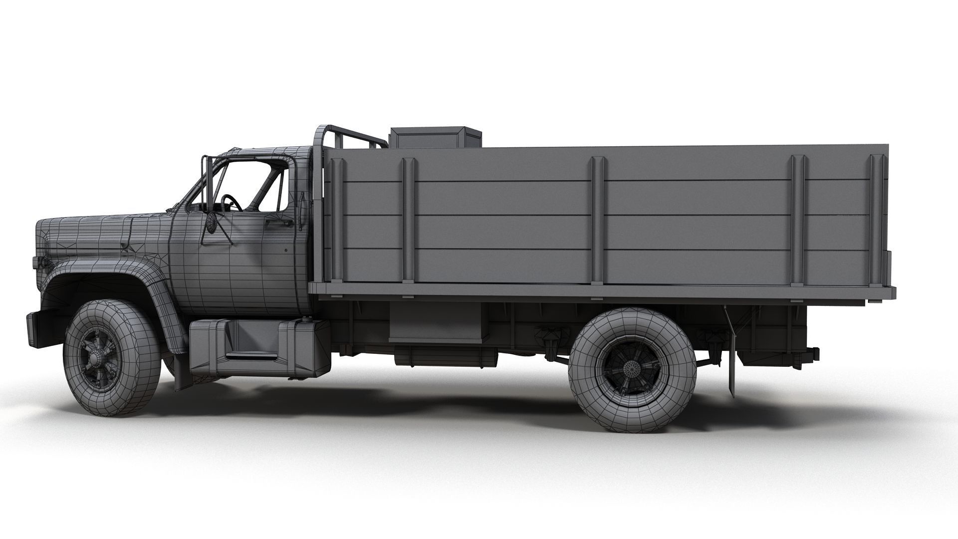 80s Industrial flatbed truck Low-poly 3D model_26