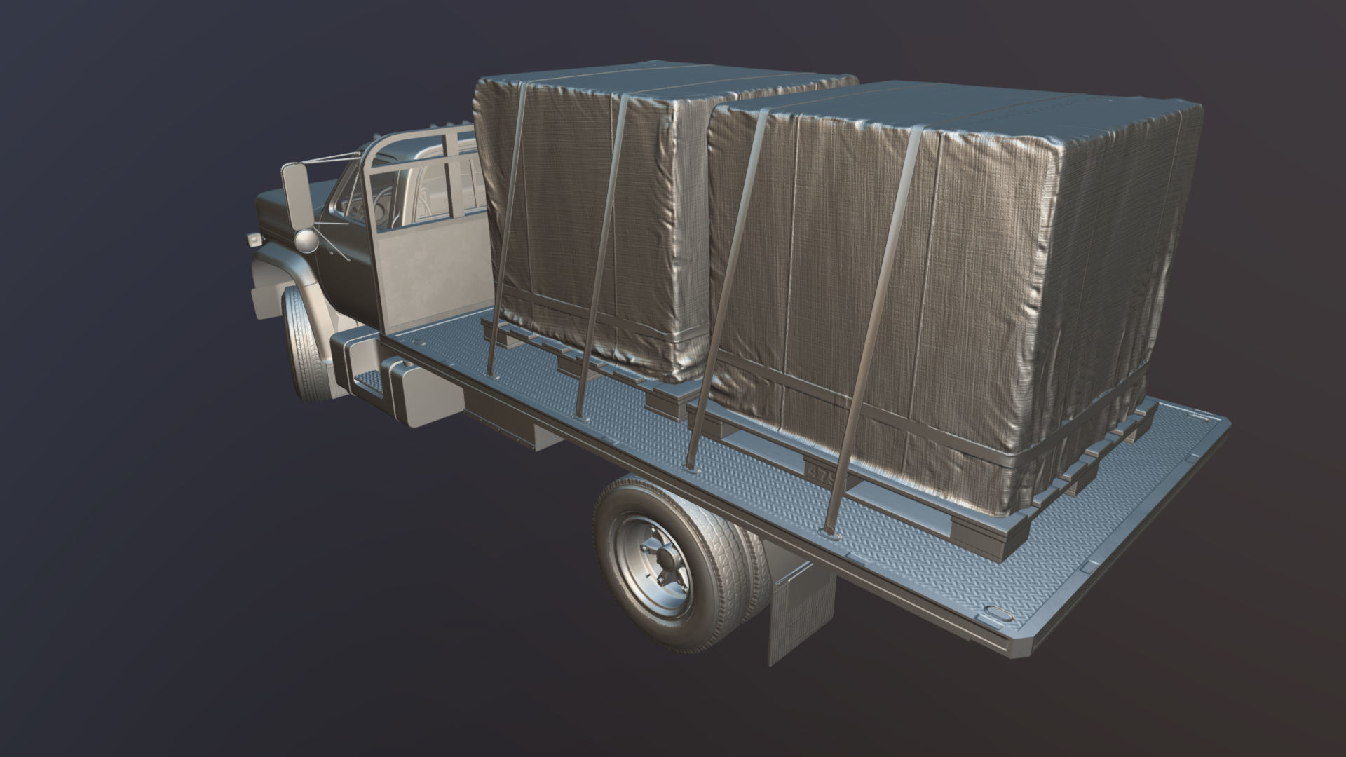 80s Industrial flatbed truck Low-poly 3D model_43
