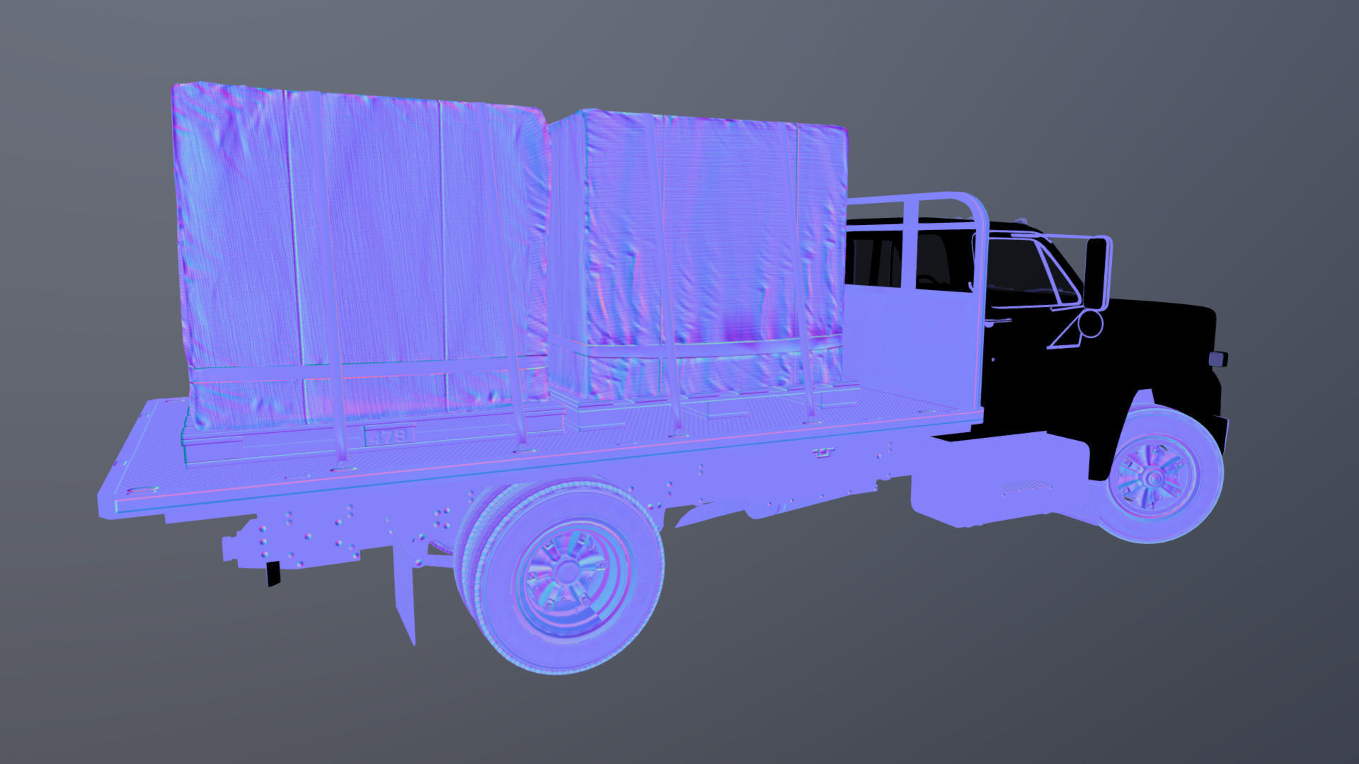 80s Industrial flatbed truck Low-poly 3D model_50