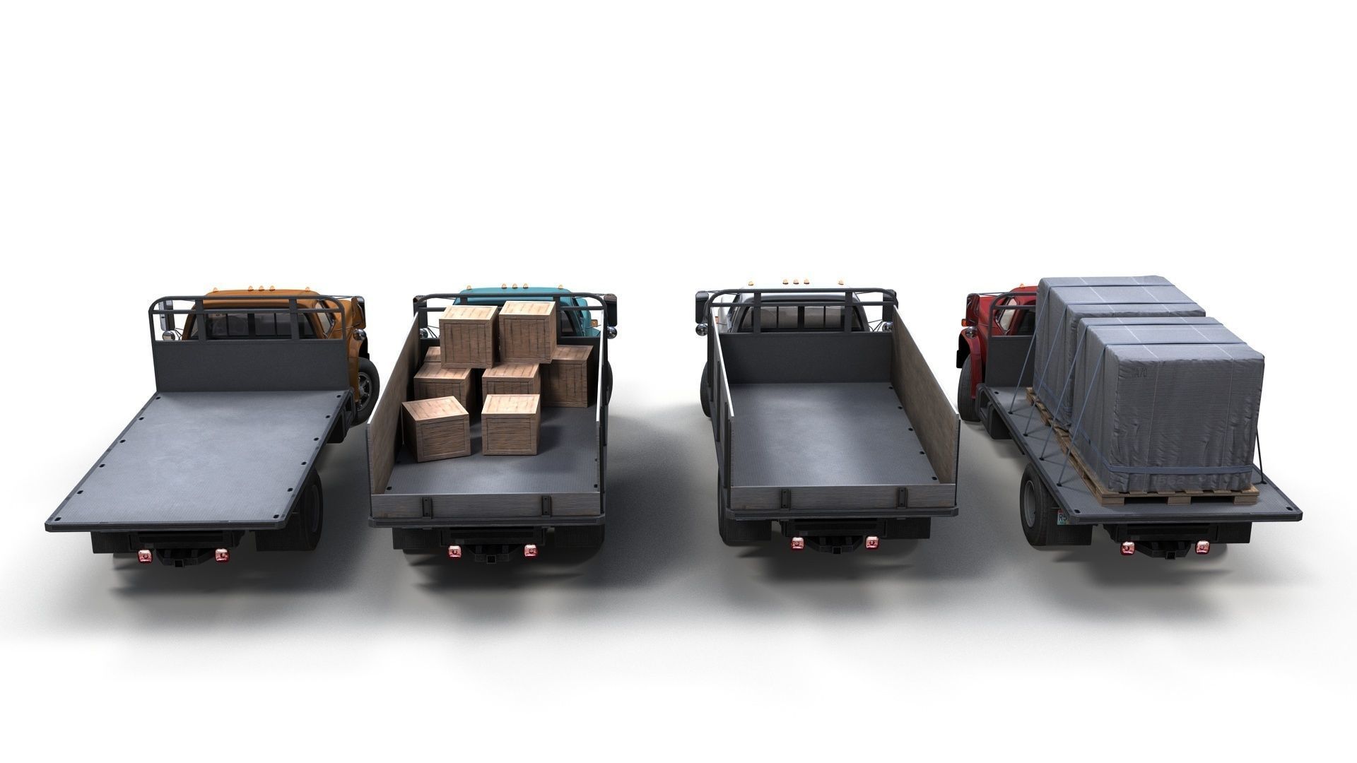 80s Industrial flatbed truck Low-poly 3D model_4