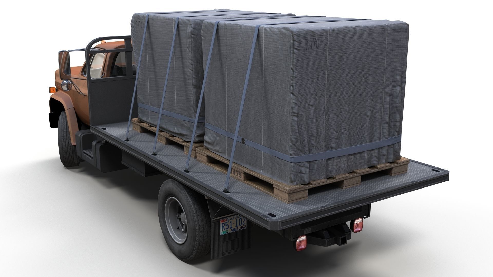 80s Industrial flatbed truck Low-poly 3D model_8