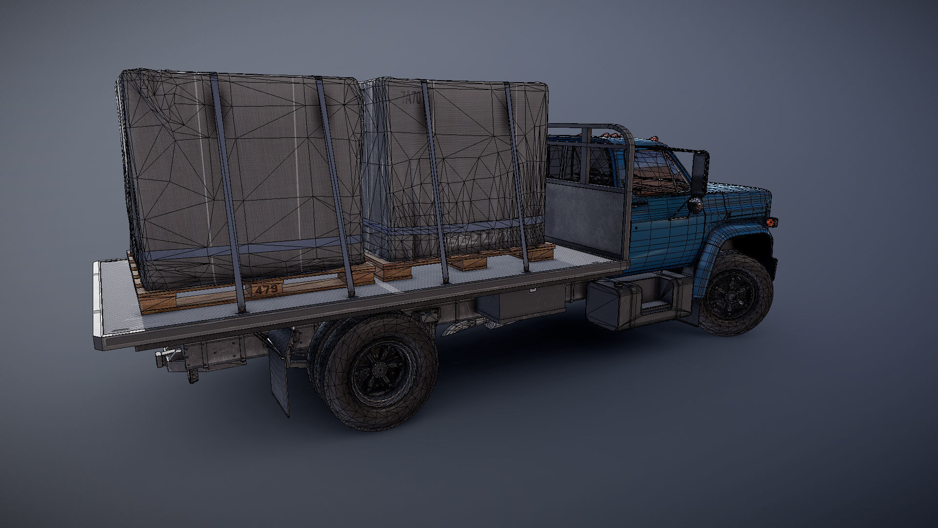 80s Industrial flatbed truck Low-poly 3D model_39