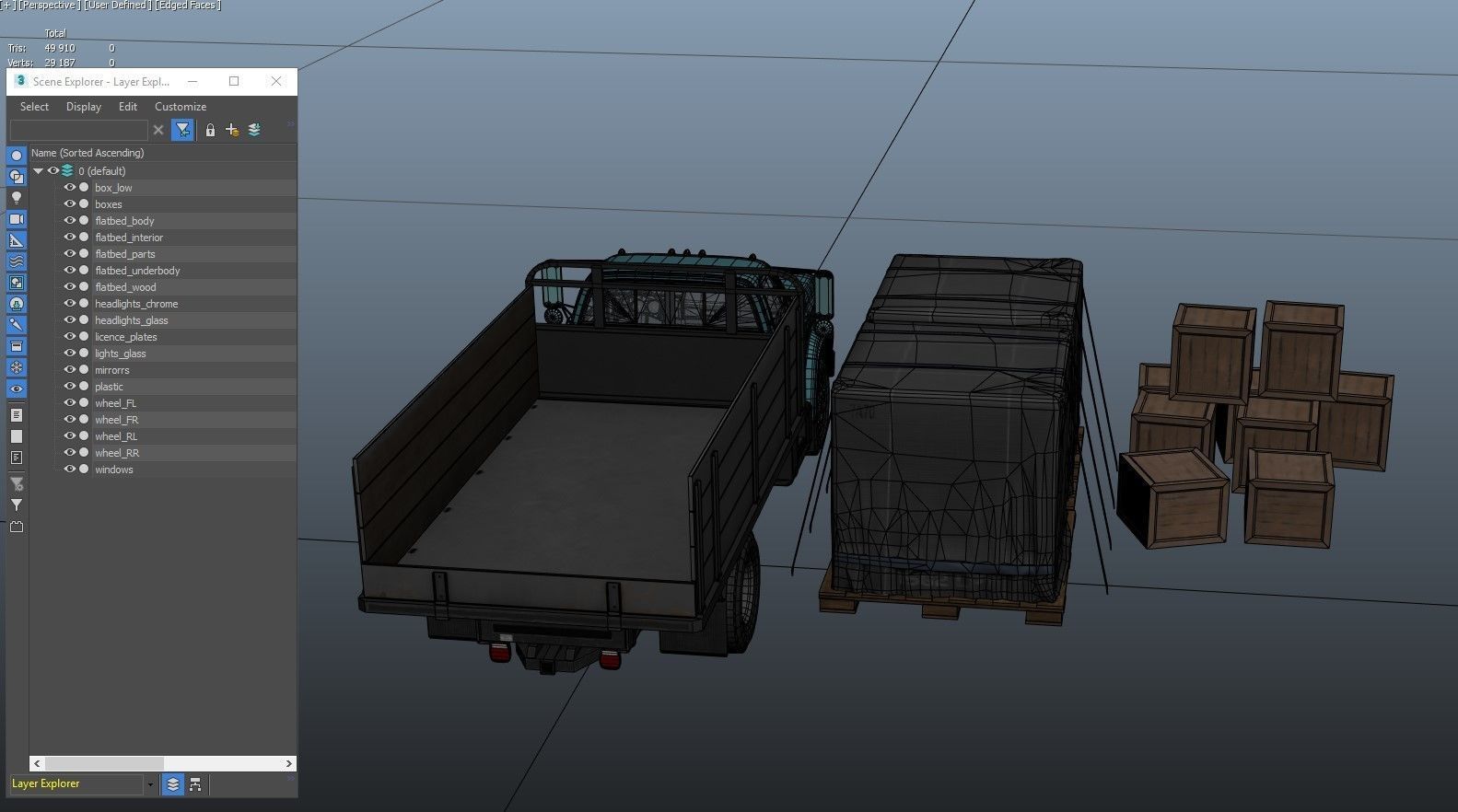 80s Industrial flatbed truck Low-poly 3D model_54
