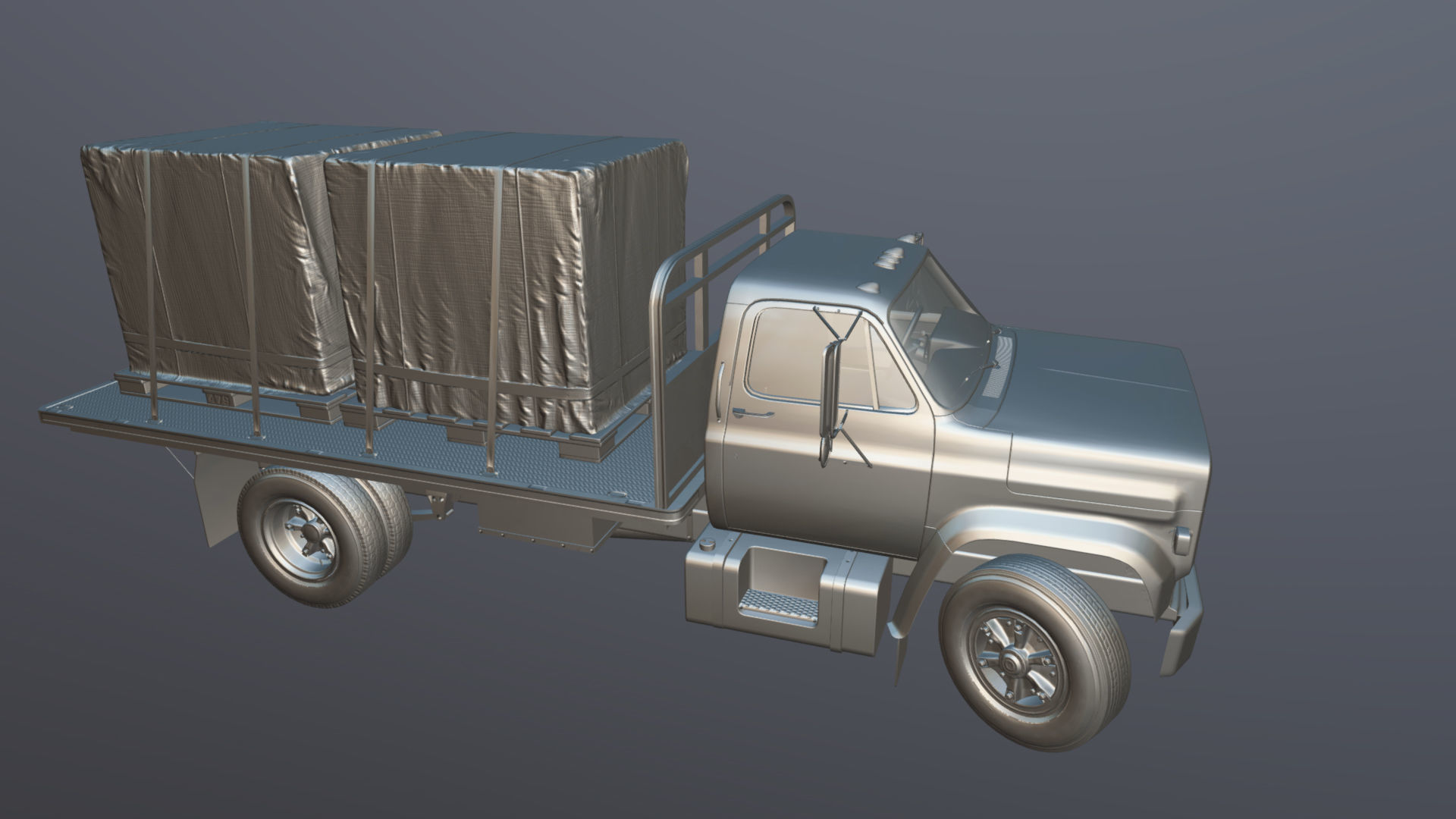 80s Industrial flatbed truck Low-poly 3D model_45