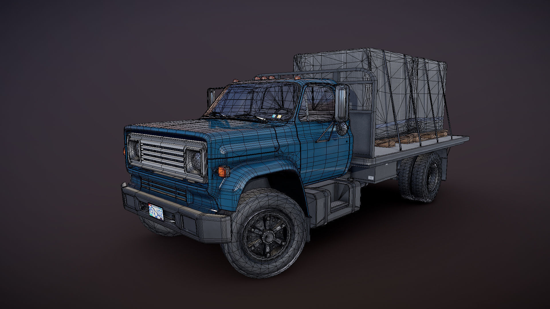 80s Industrial flatbed truck Low-poly 3D model_38