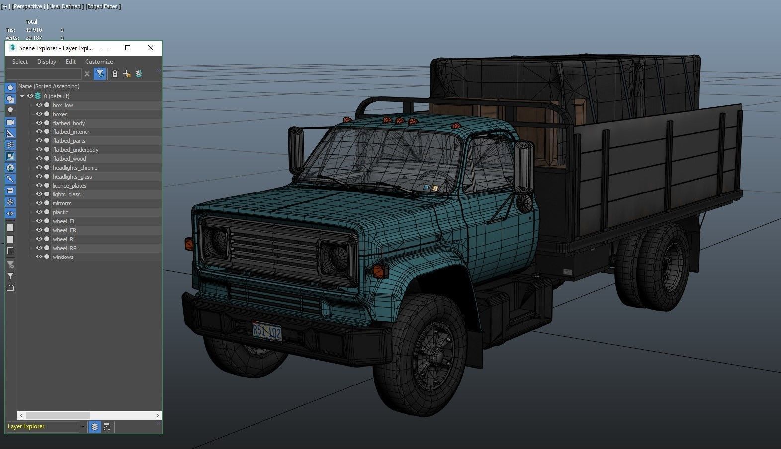 80s Industrial flatbed truck Low-poly 3D model_51