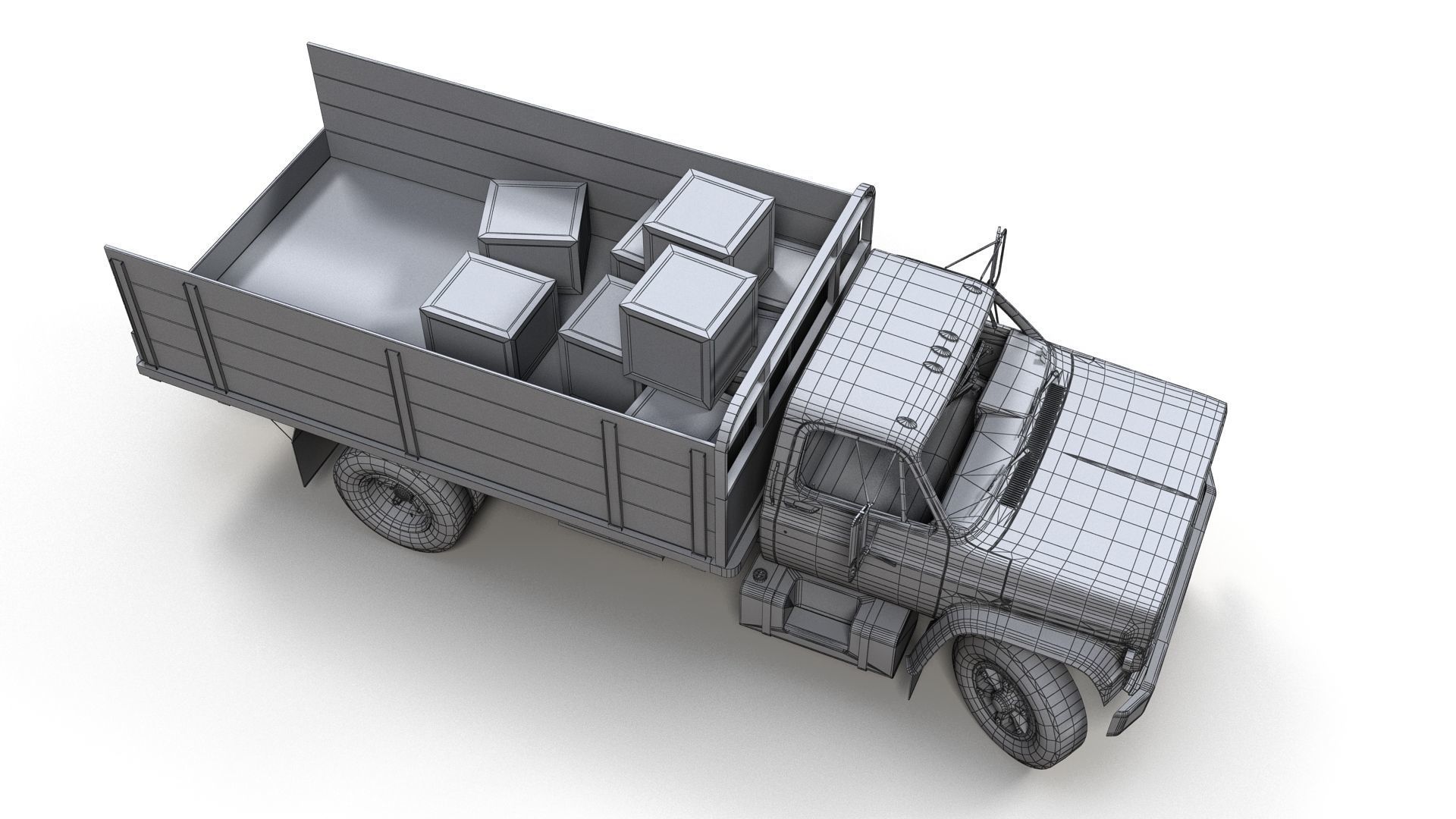 80s Industrial flatbed truck Low-poly 3D model_23