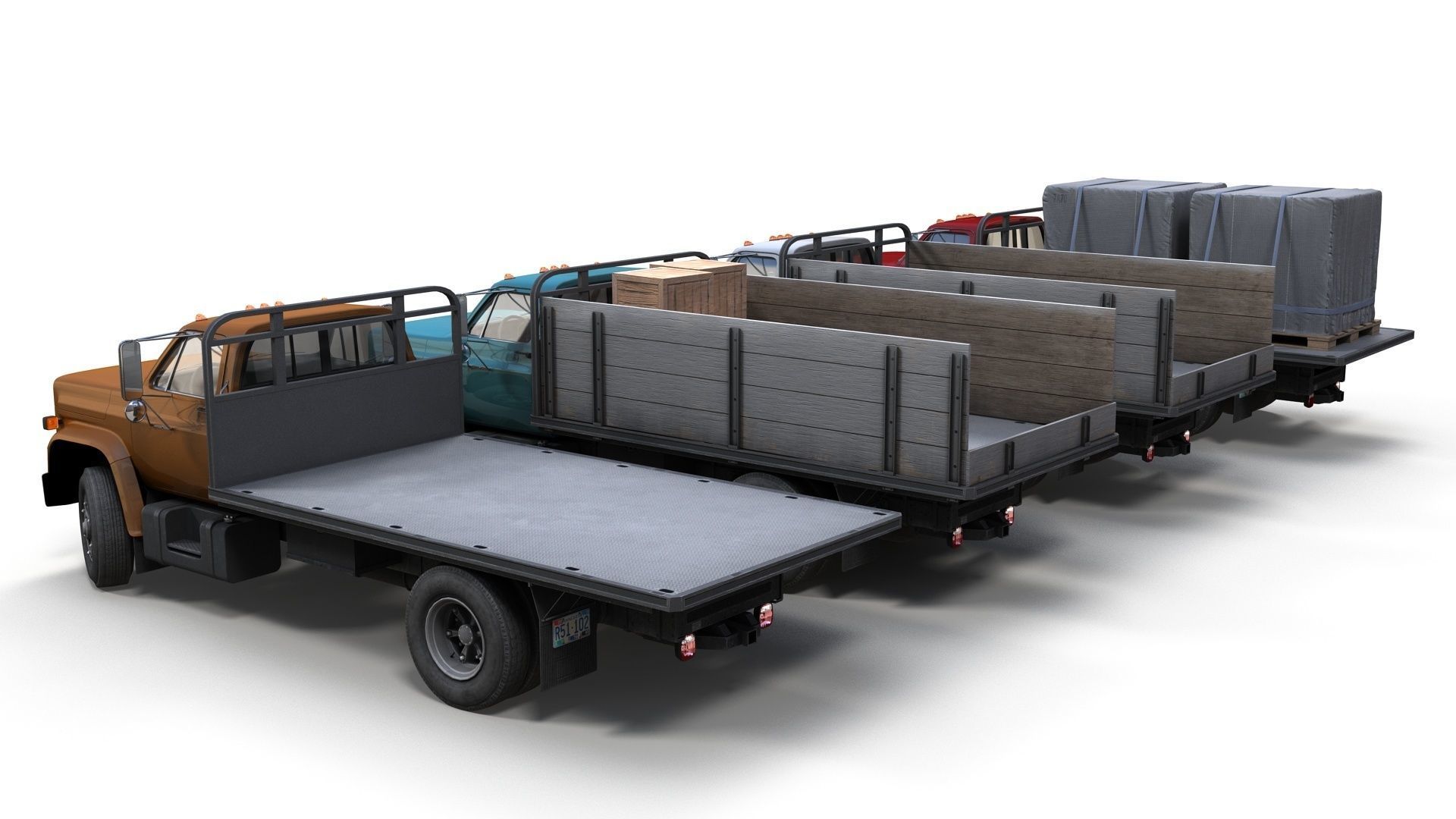 80s Industrial flatbed truck Low-poly 3D model_3