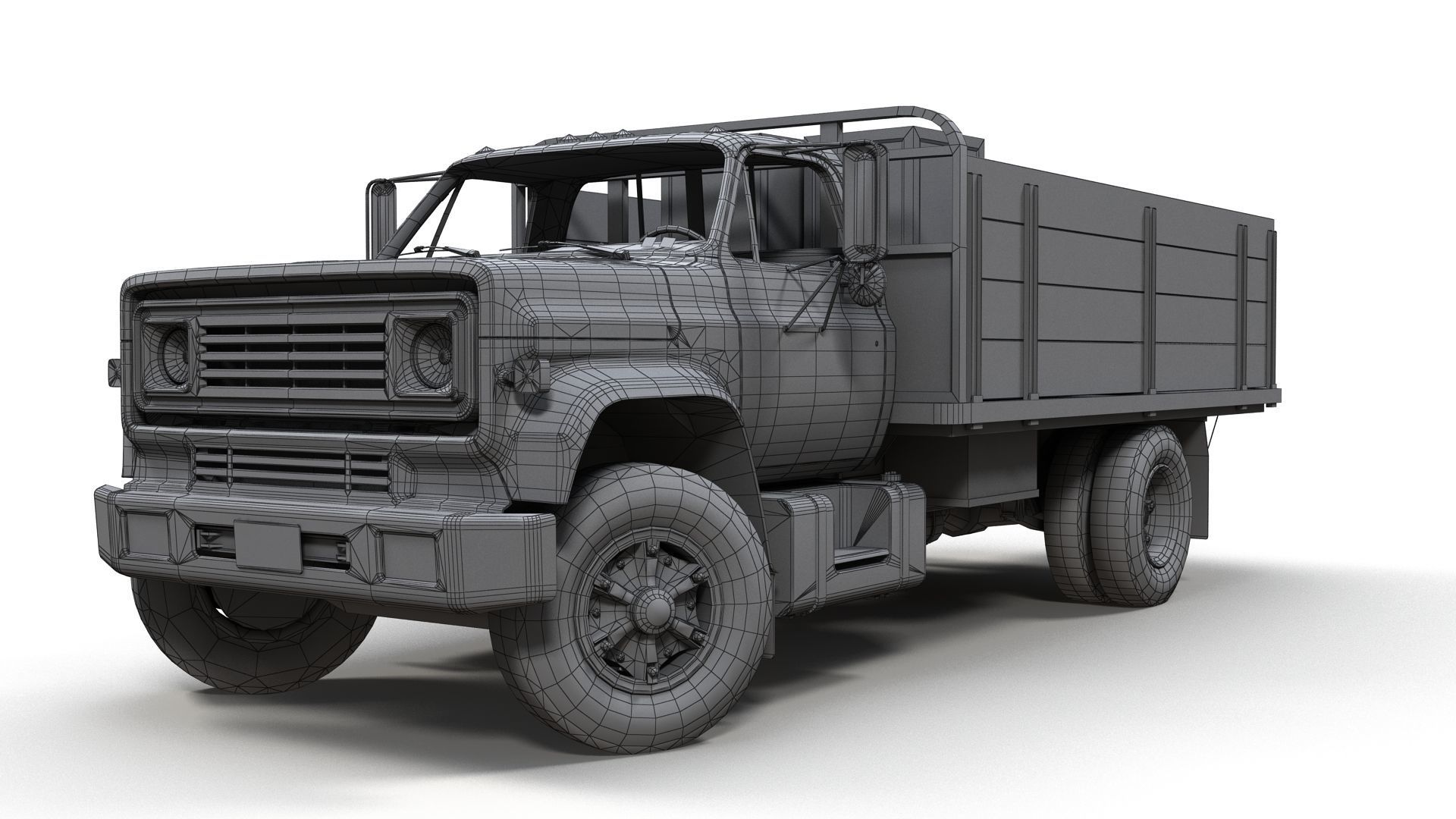 80s Industrial flatbed truck Low-poly 3D model_28