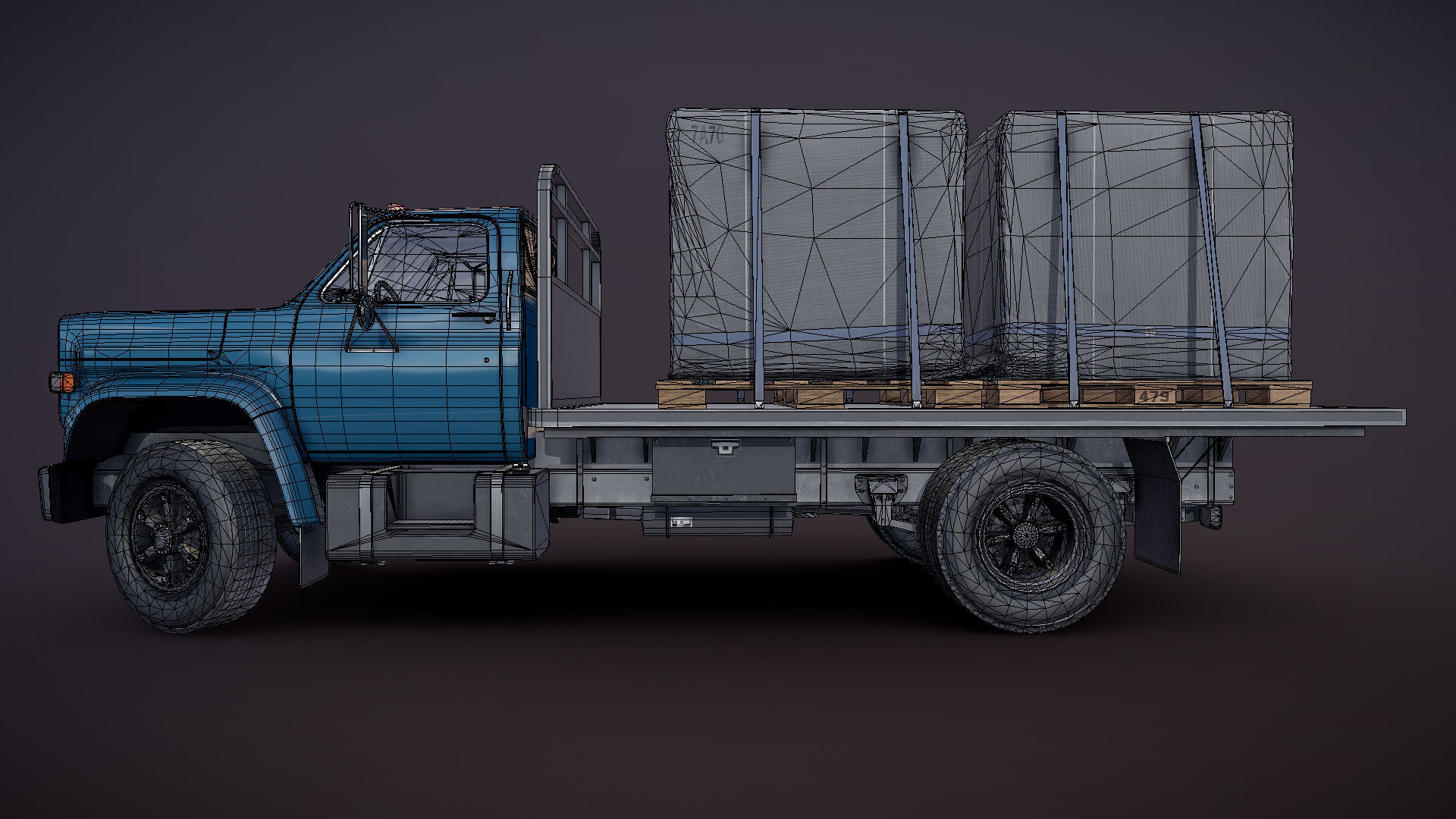 80s Industrial flatbed truck Low-poly 3D model_40