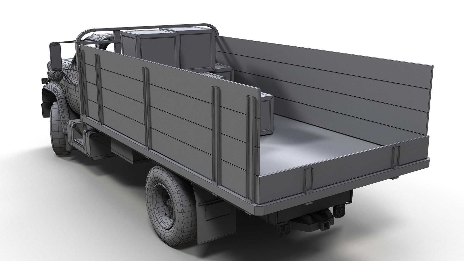 80s Industrial flatbed truck Low-poly 3D model_24