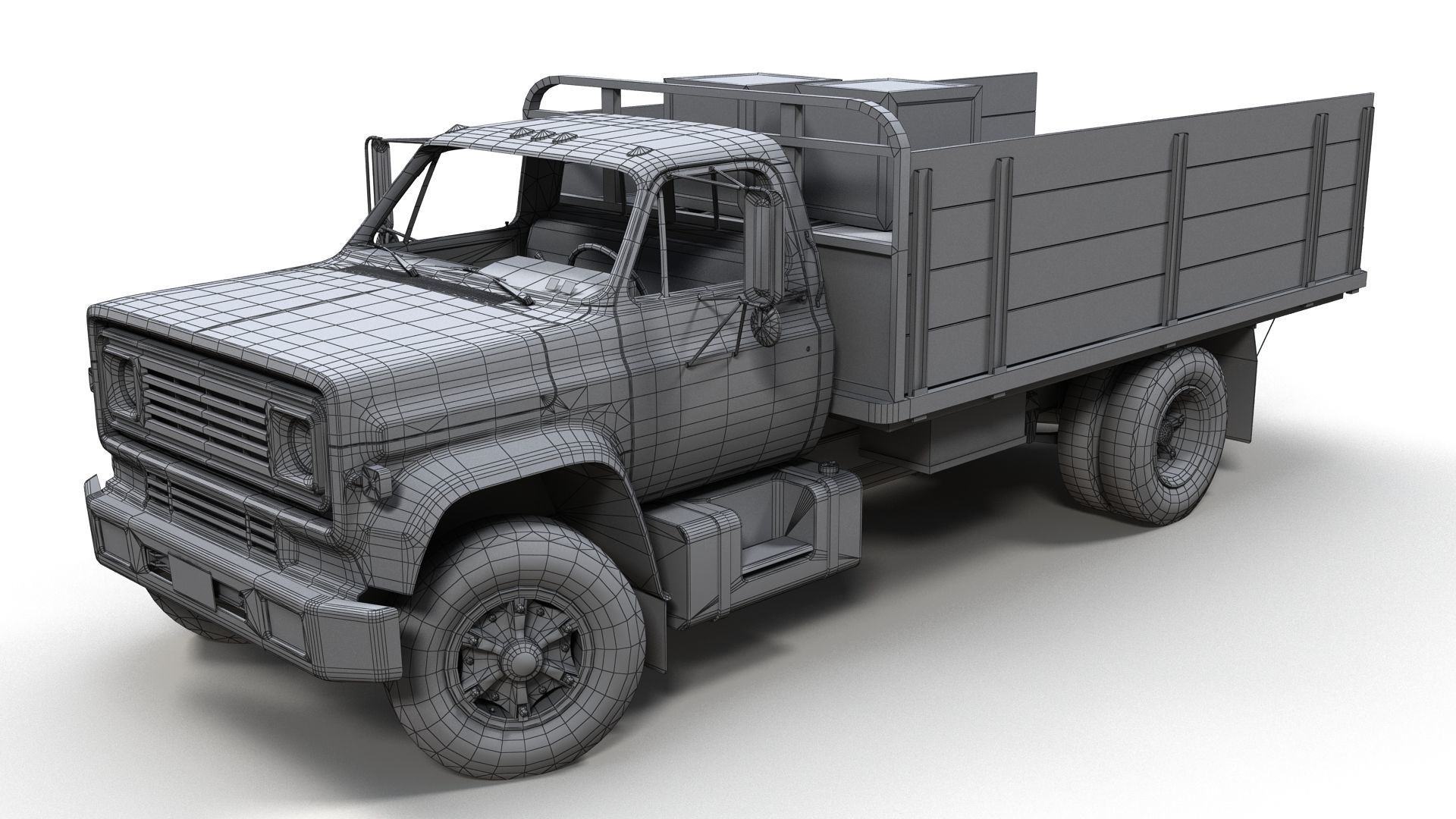 80s Industrial flatbed truck Low-poly 3D model_21