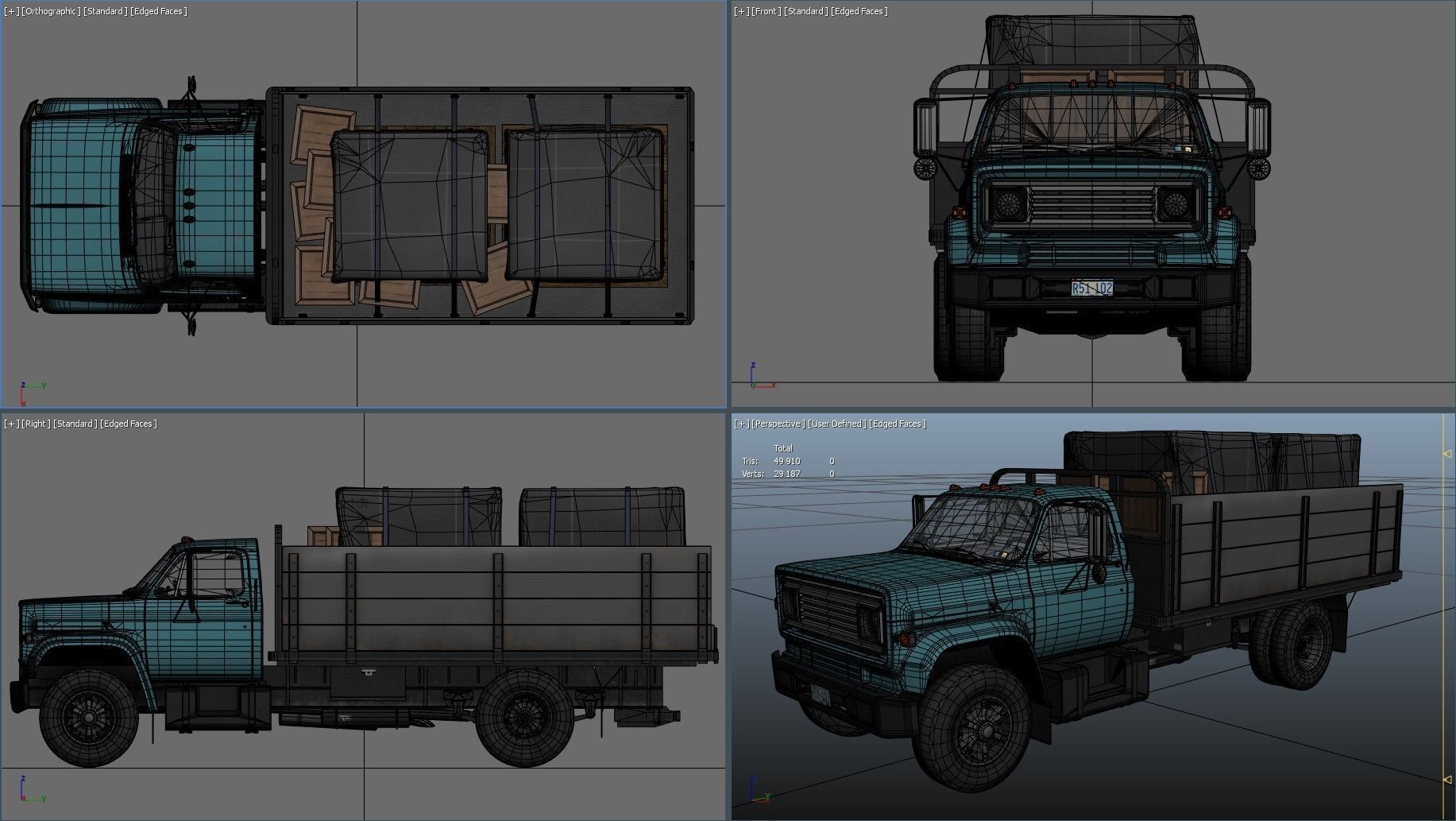80s Industrial flatbed truck Low-poly 3D model_56