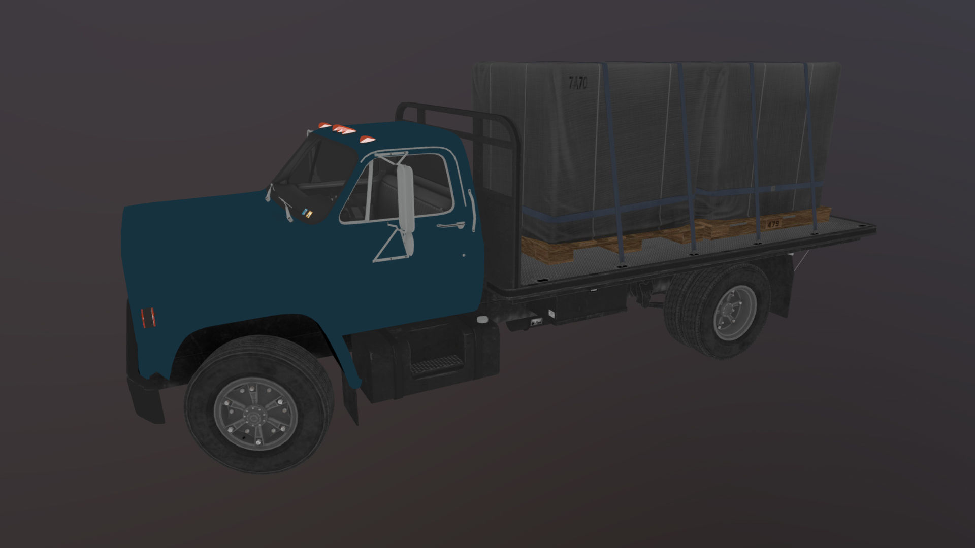 80s Industrial flatbed truck Low-poly 3D model_46