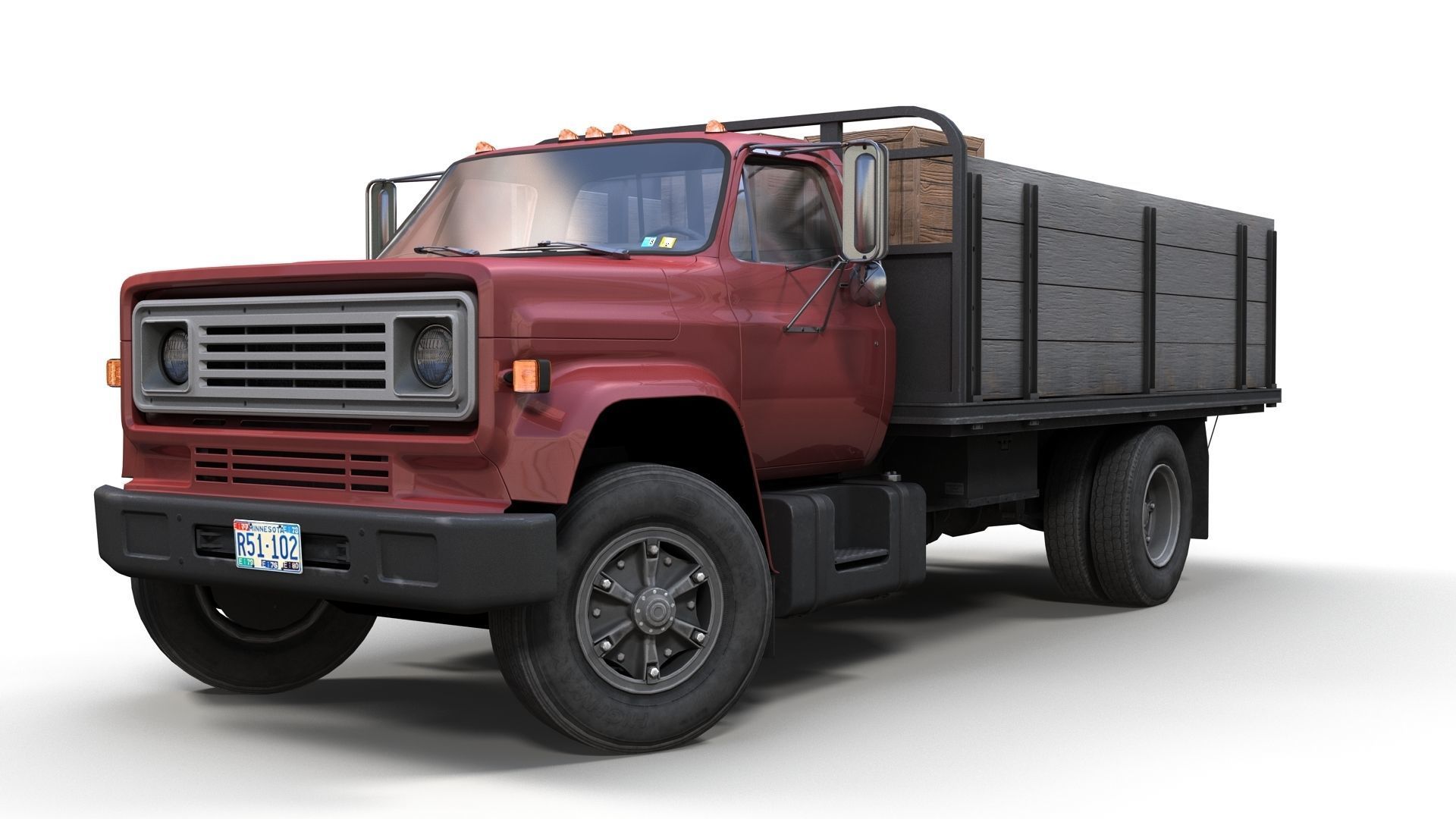 80s Industrial flatbed truck Low-poly 3D model_20