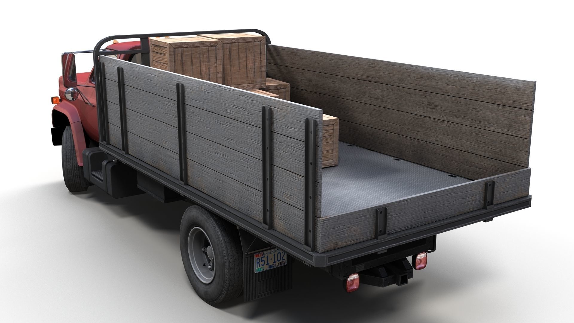 80s Industrial flatbed truck Low-poly 3D model_16