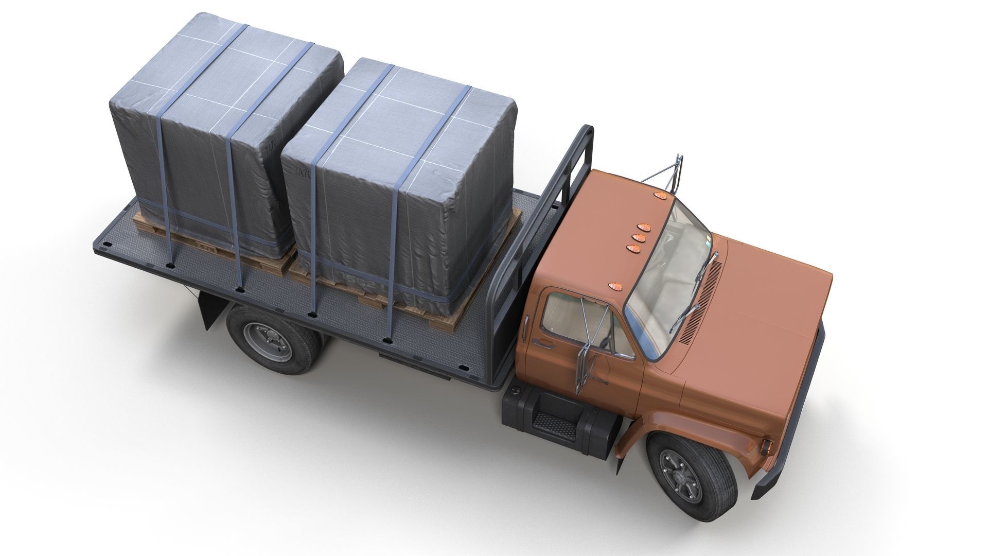 80s Industrial flatbed truck Low-poly 3D model_7