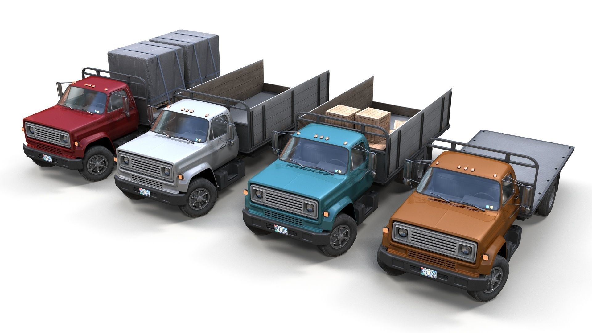 80s Industrial flatbed truck Low-poly 3D model_2