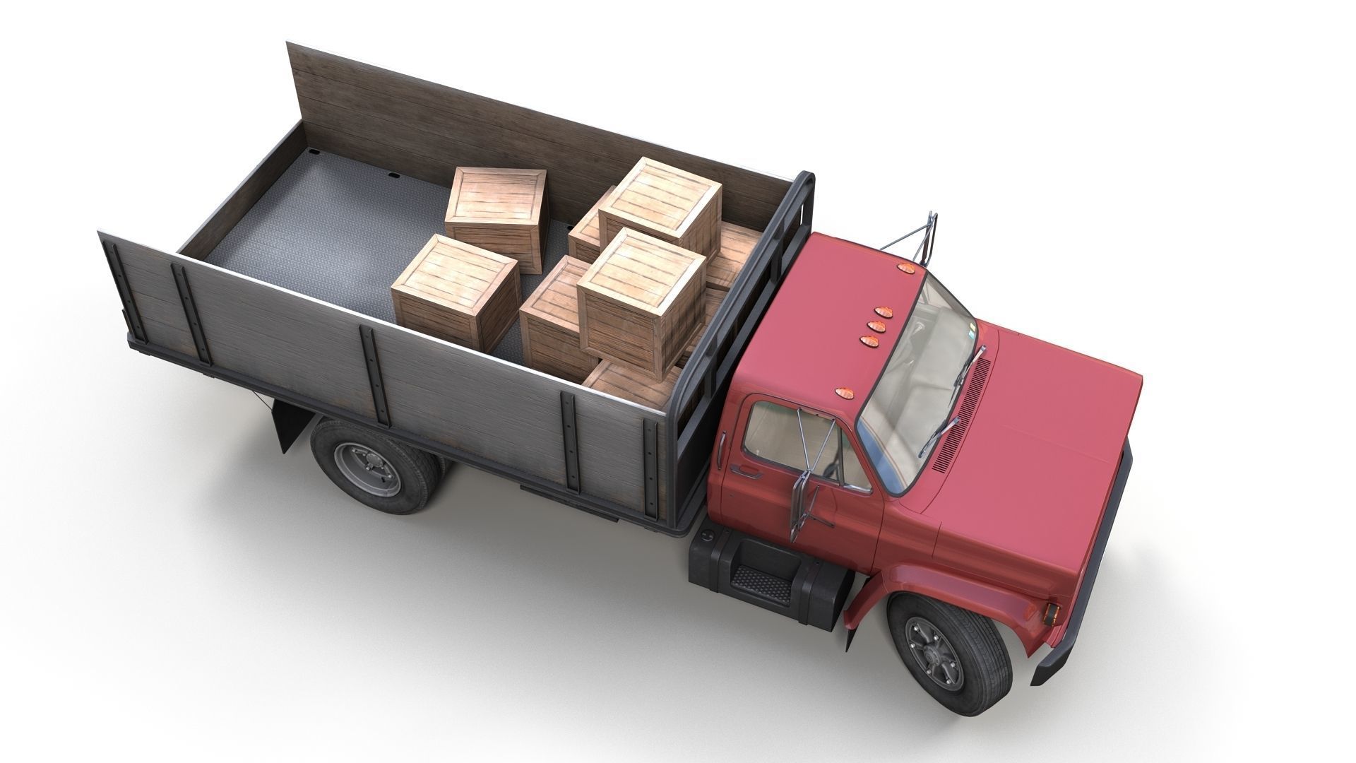 80s Industrial flatbed truck Low-poly 3D model_15