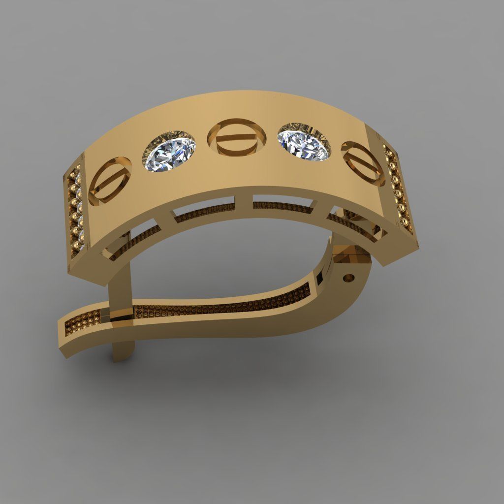 Earrings gold ring with diamonds 3D print model_4