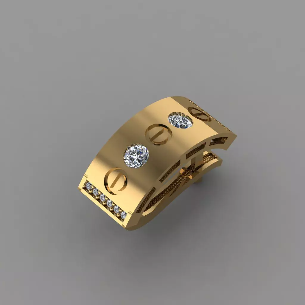 Earrings gold ring with diamonds 3D print model_0