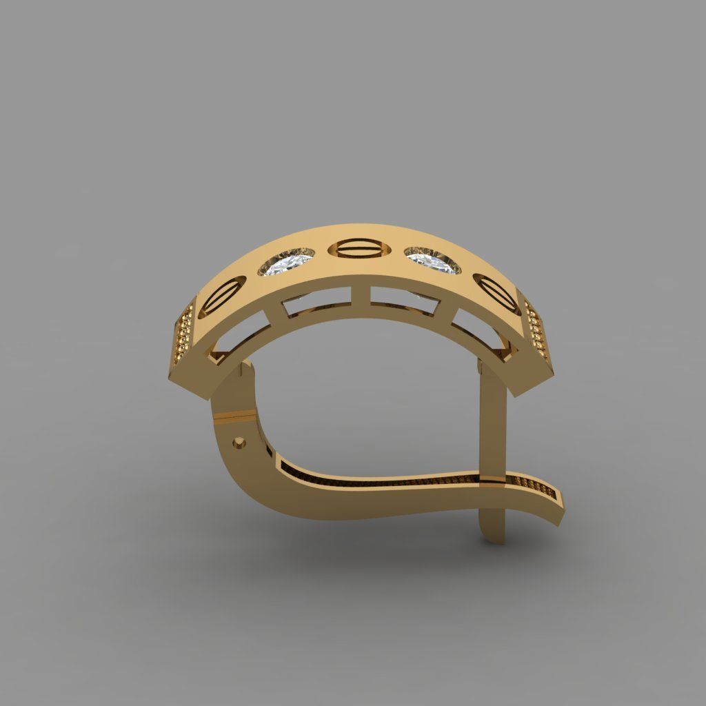 Earrings gold ring with diamonds 3D print model_2