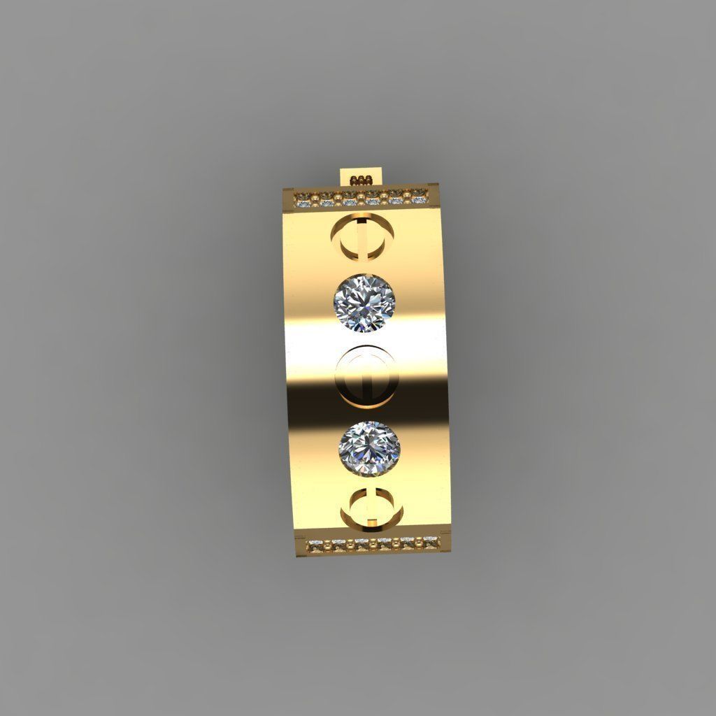 Earrings gold ring with diamonds 3D print model_1