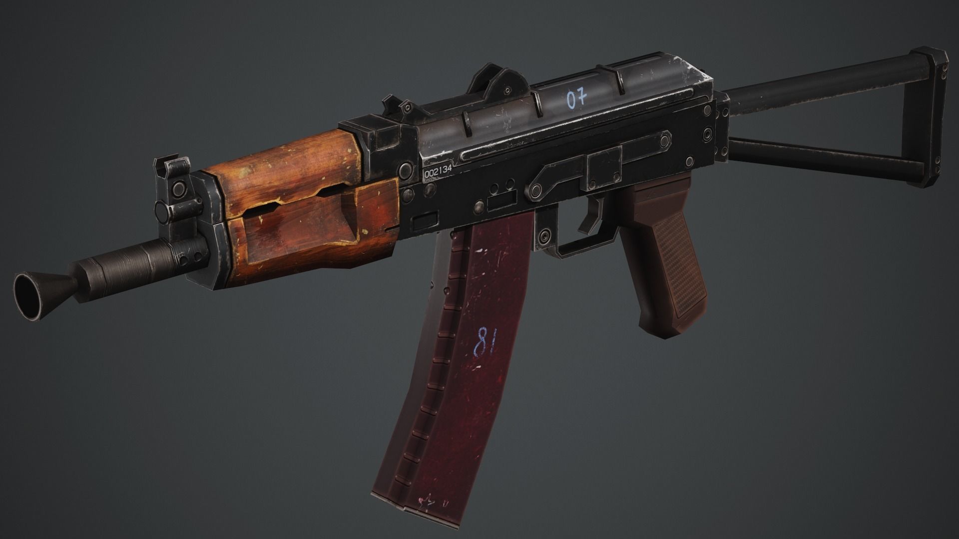 AKS-74U PBR Game Ready ak - rifle Low-poly 3D model_8