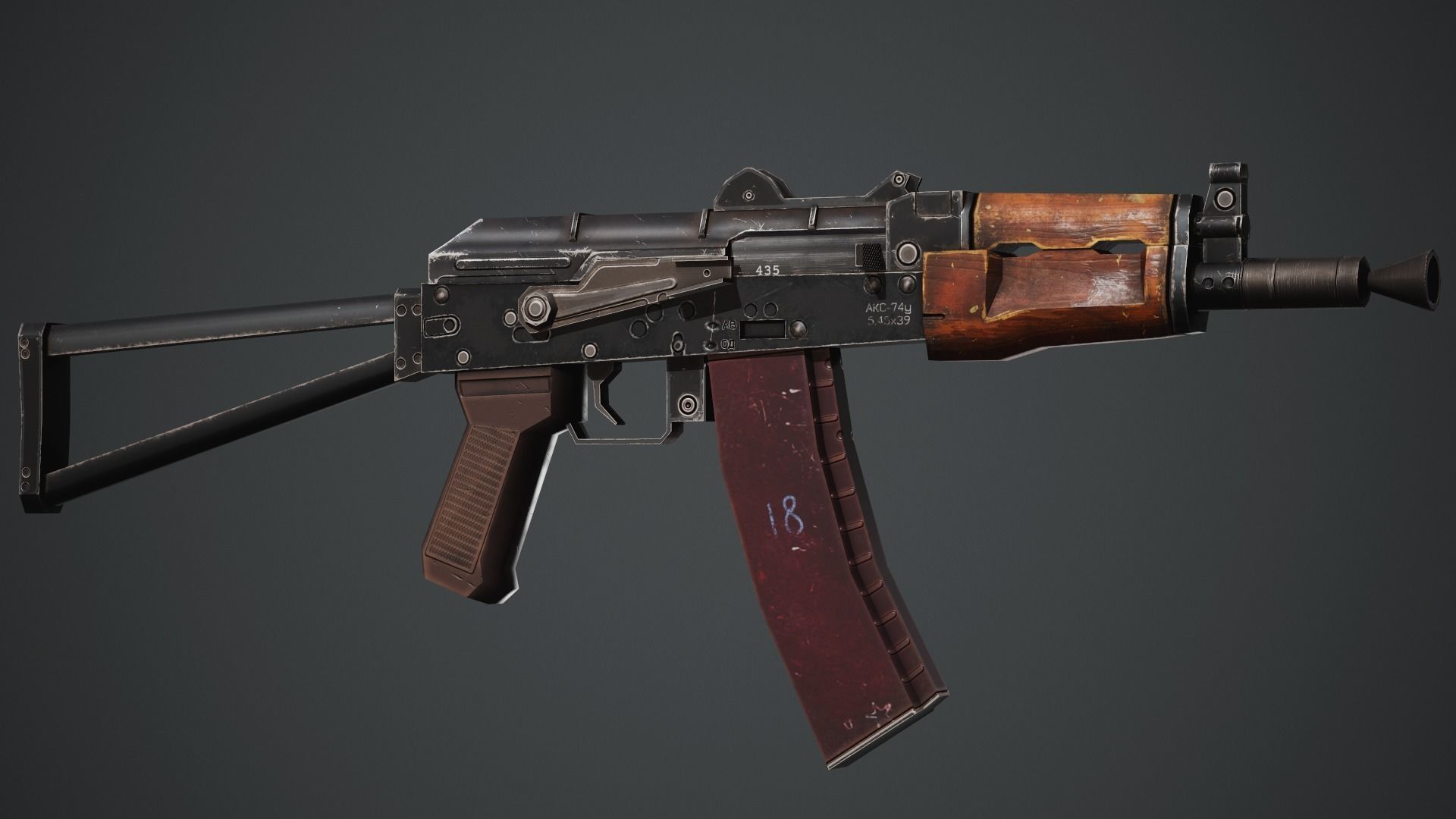 AKS-74U PBR Game Ready ak - rifle Low-poly 3D model_6