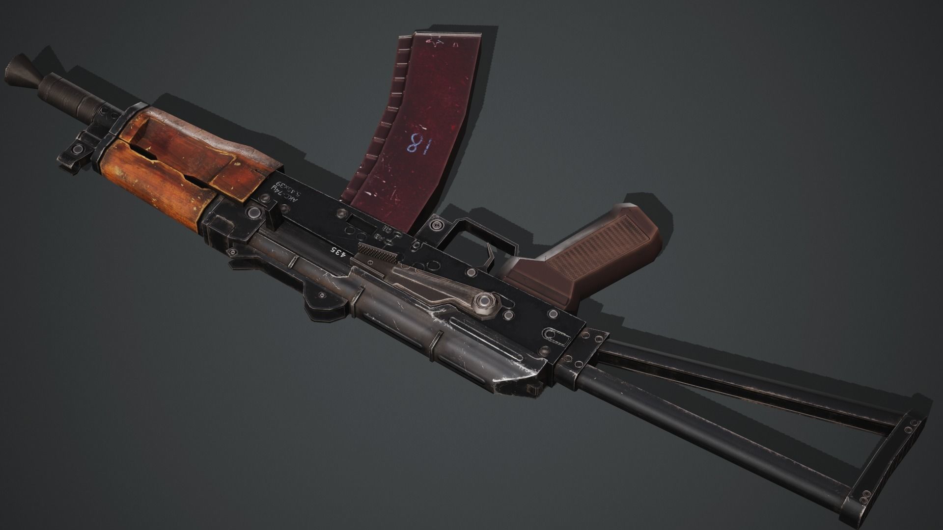 AKS-74U PBR Game Ready ak - rifle Low-poly 3D model_5