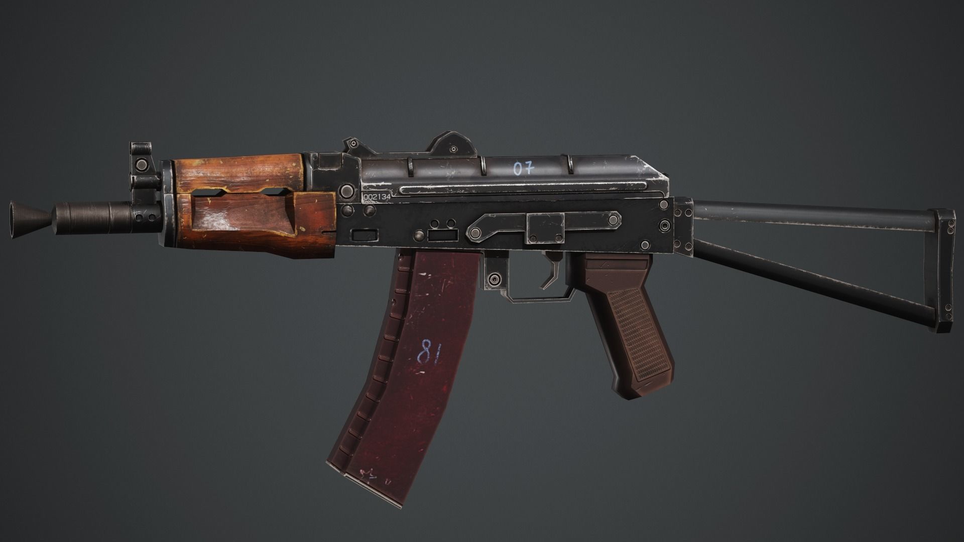 AKS-74U PBR Game Ready ak - rifle Low-poly 3D model_4