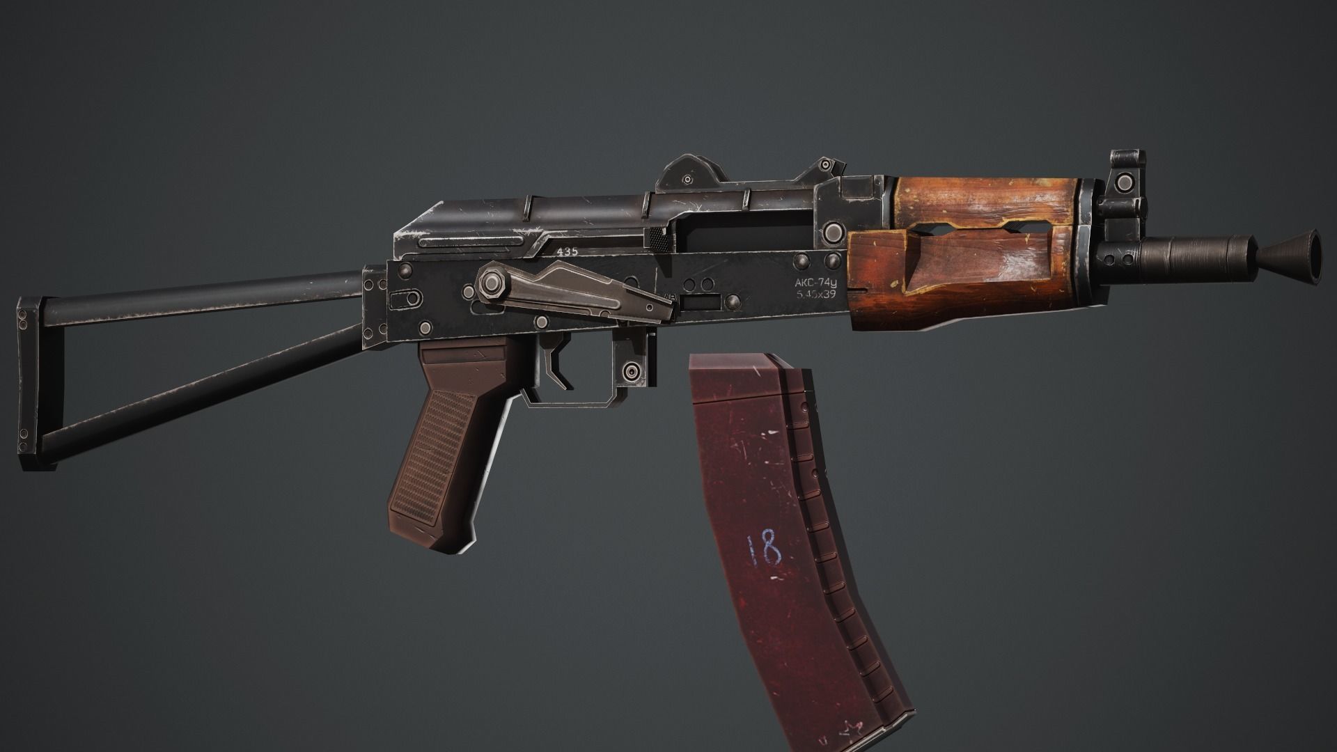 AKS-74U PBR Game Ready ak - rifle Low-poly 3D model_7