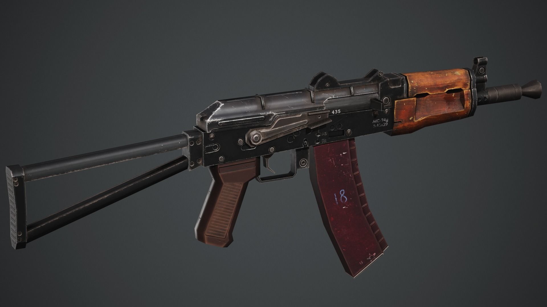 AKS-74U PBR Game Ready ak - rifle Low-poly 3D model_3