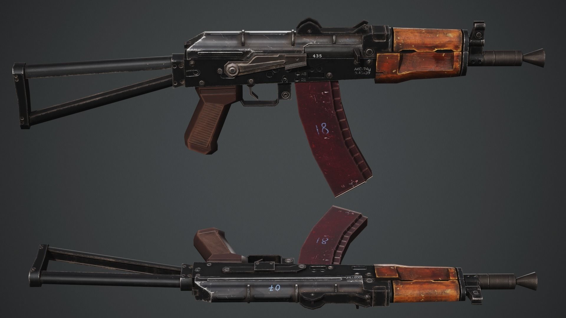 AKS-74U PBR Game Ready ak - rifle Low-poly 3D model_10