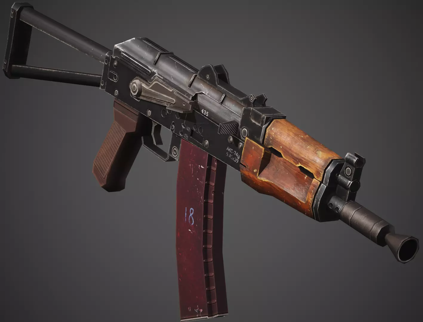 AKS-74U PBR Game Ready ak - rifle Low-poly 3D model_0
